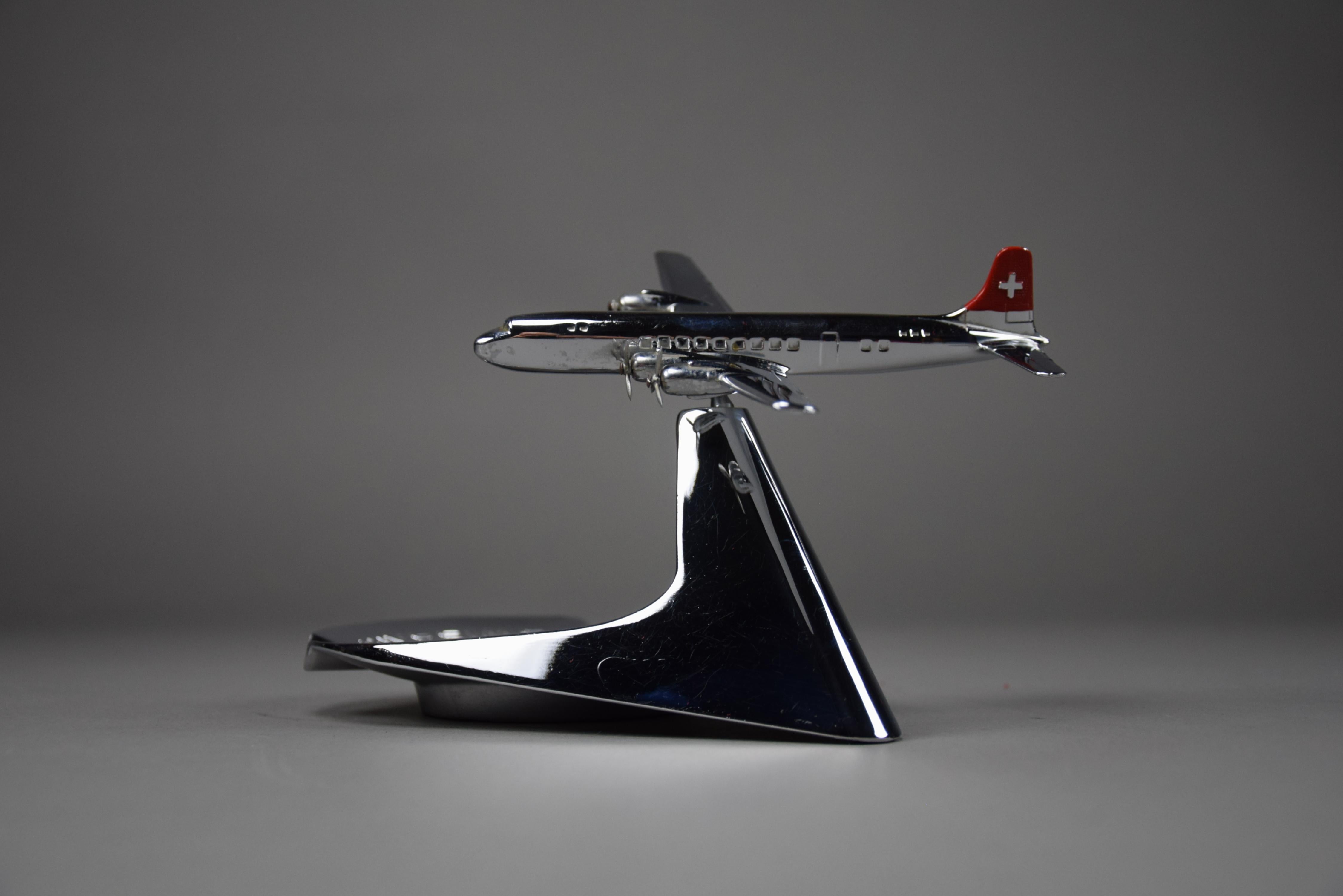 Rare Mid Century Swiss Air DC 4 Chrome Plated Ashtray For Sale 4