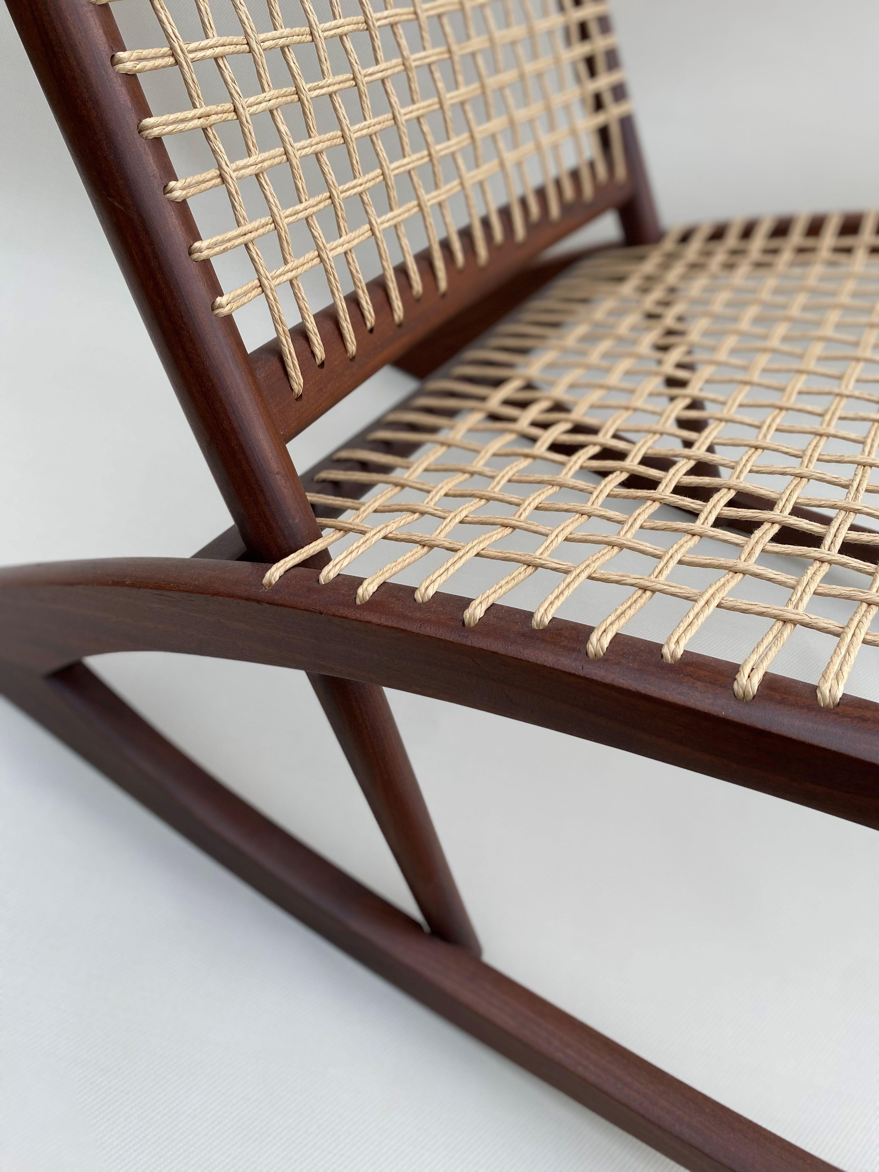 Hand-Woven Rare Midcentury Teak Rocking Chair by Frederik Kayser Model 599 Norway, 1950s For Sale