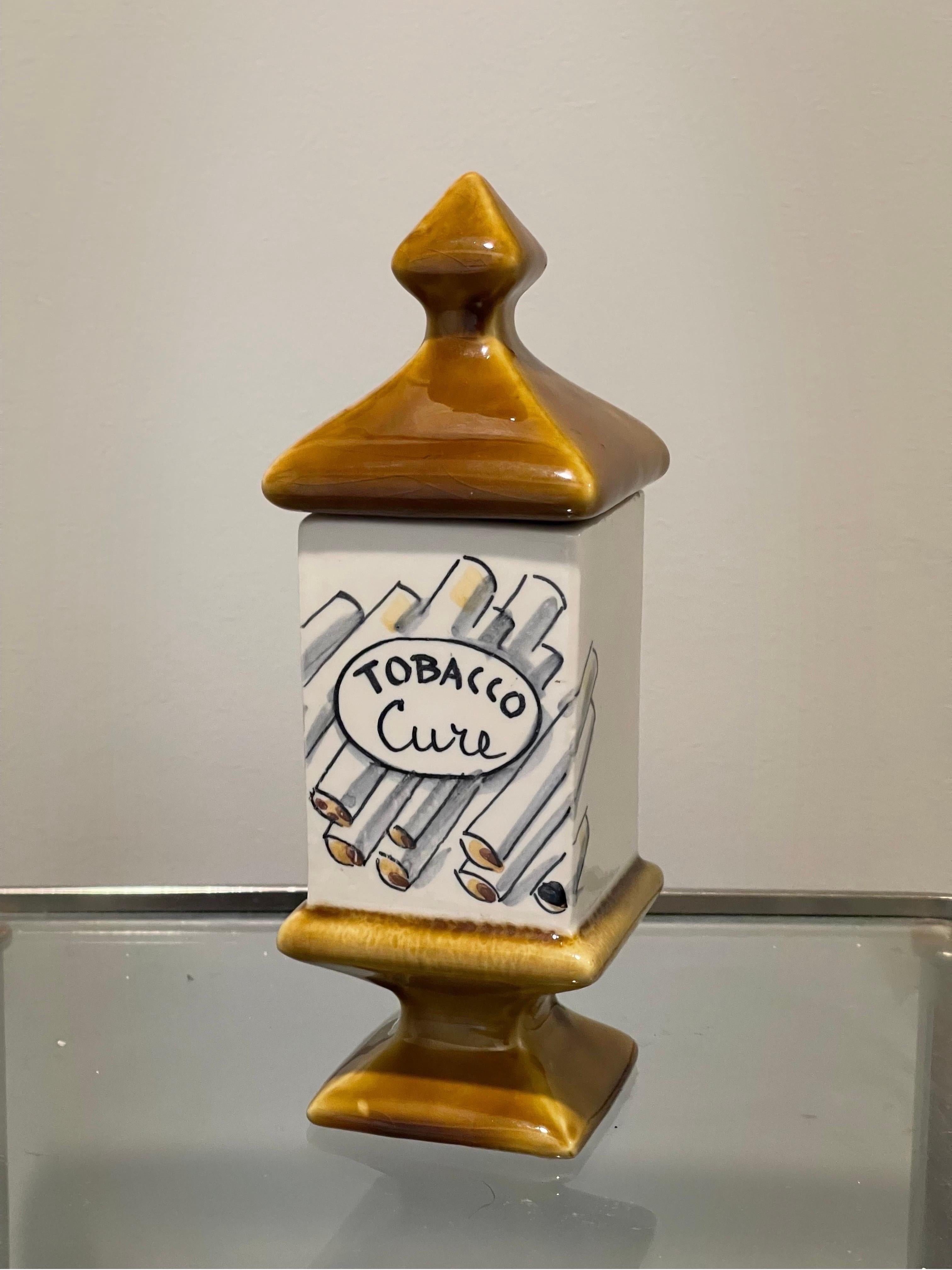 Ceramic Rare Mid-Century Tobacco Cigarette Vice Stash Jar by Raymor For Sale