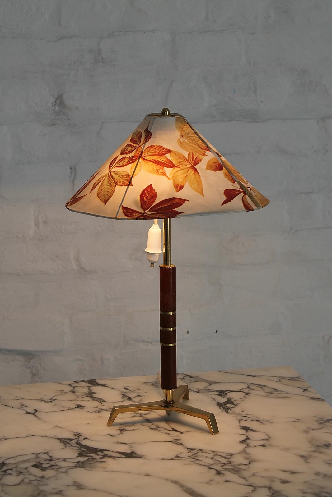 Teak Rare Midcentury Tripod Table Lamp Attributed to J. T. Kalmar, Austria, 1950 For Sale