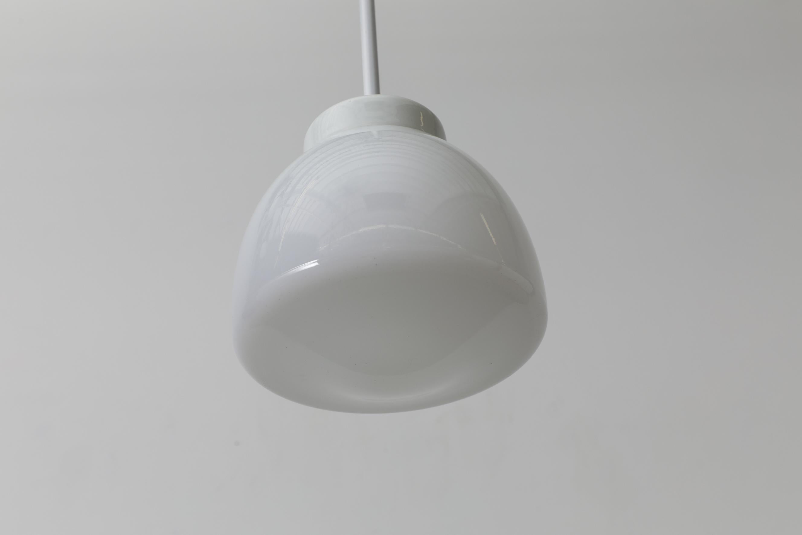 Rare Mid-Century Wagenfeld Pendant w/ Opaline Glass Shade & White Ceramic Mount In Good Condition For Sale In Los Angeles, CA