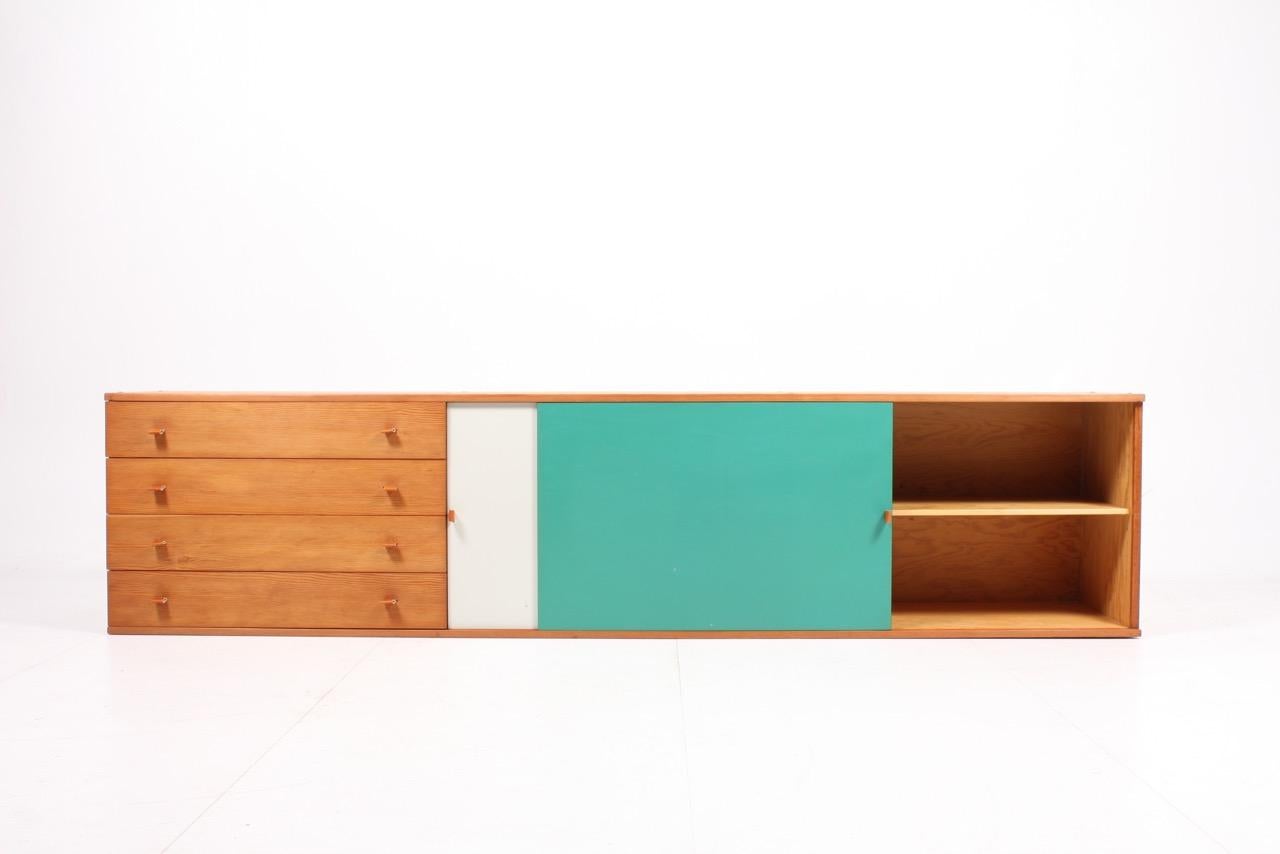 Mid-20th Century Rare Midcentury Wall-Mounted Sideboard in Oregon Pine with Colored Panels