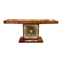 Rare Mid Century Walnut Console with Eglomise Mirror Rare Mid Century Walnut Console with Eglomise Mirror