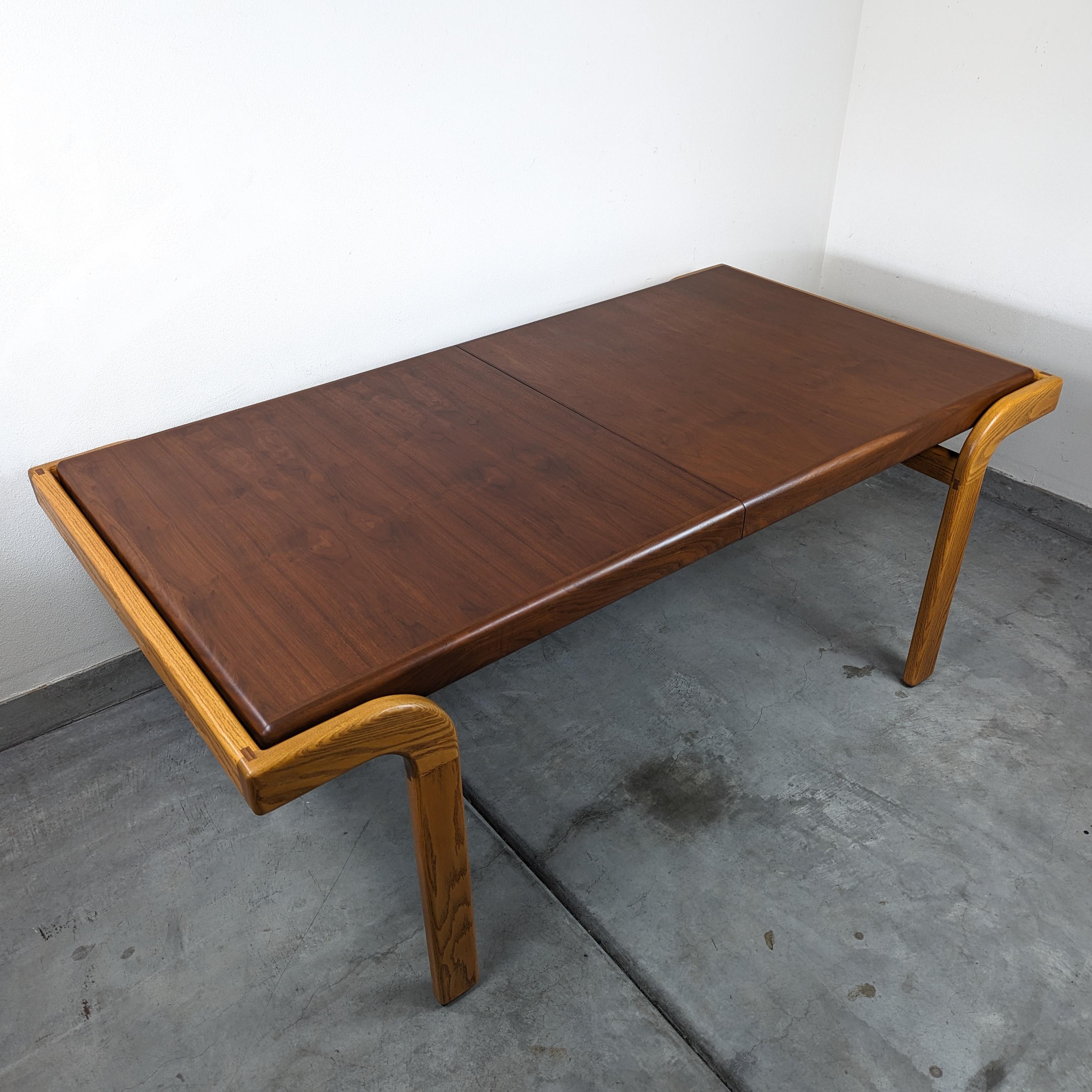 Rare Mid Century Walnut & Oak Dining Table by Lou Hodges, c1970s For Sale 3