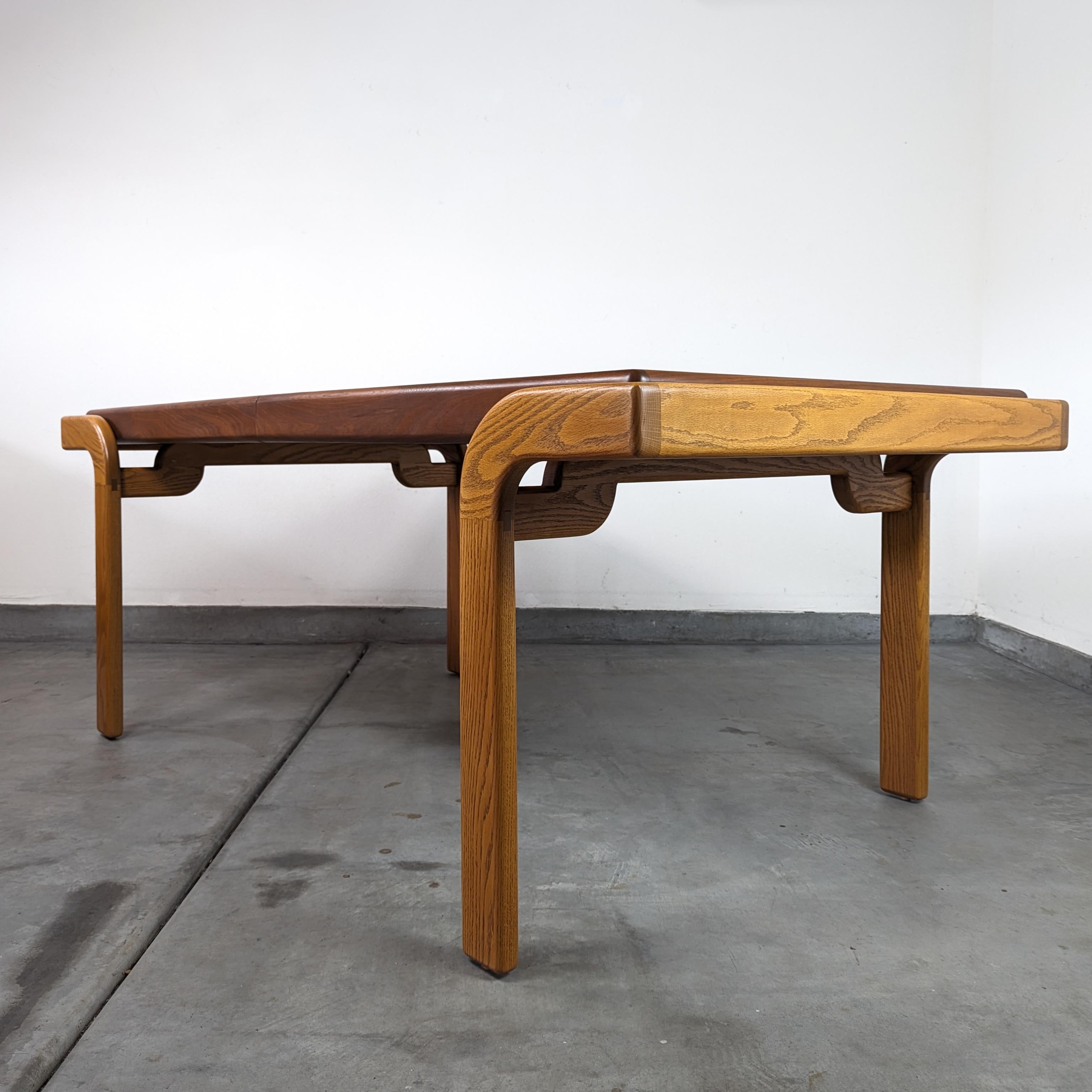 American Rare Mid Century Walnut & Oak Dining Table by Lou Hodges, c1970s For Sale