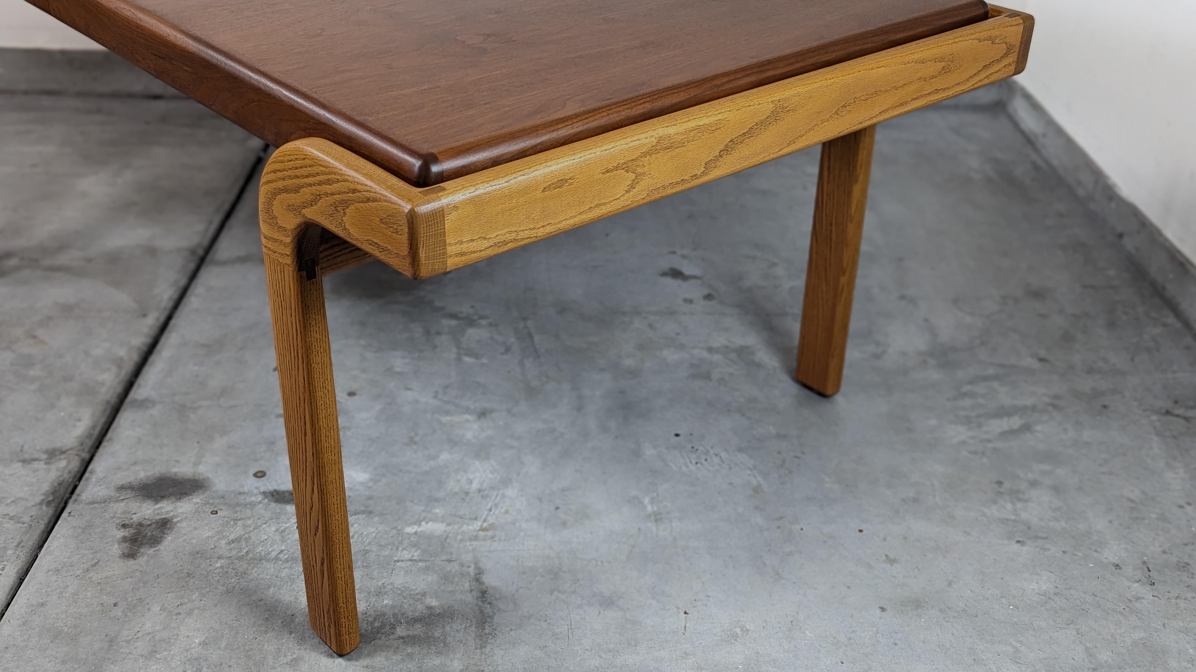 Rare Mid Century Walnut & Oak Dining Table by Lou Hodges, c1970s In Excellent Condition For Sale In Chino Hills, CA