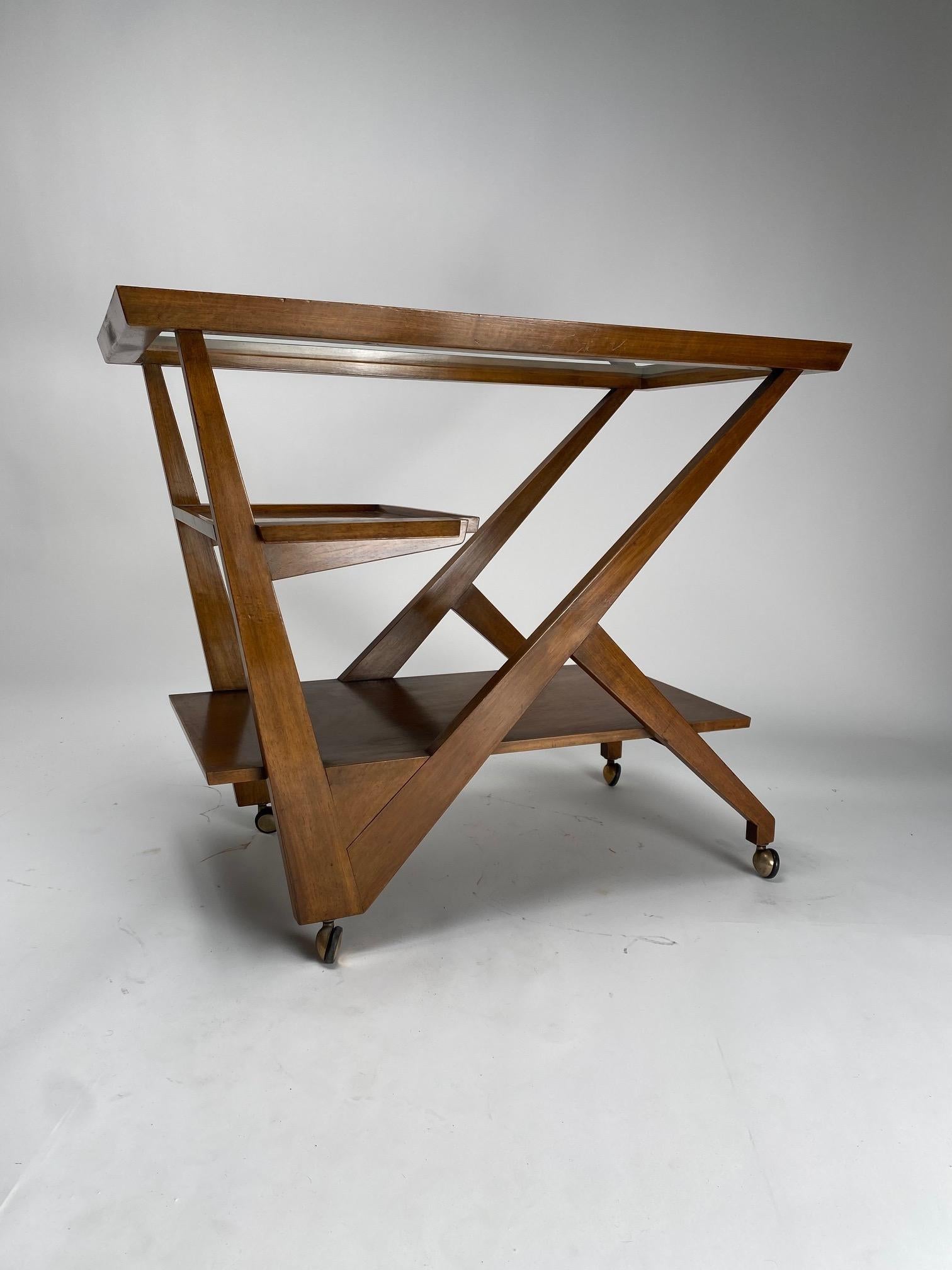 Rare Mid-century Wooden Trolley, Italy Bar Cart, 1950s For Sale 1