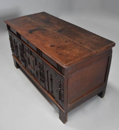 Rare Mid-Late 17th Century Oak Moulded Front Coffer with Fine Patina