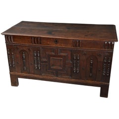 Rare Mid-Late 17th Century Oak Moulded Front Coffer with Fine Patina