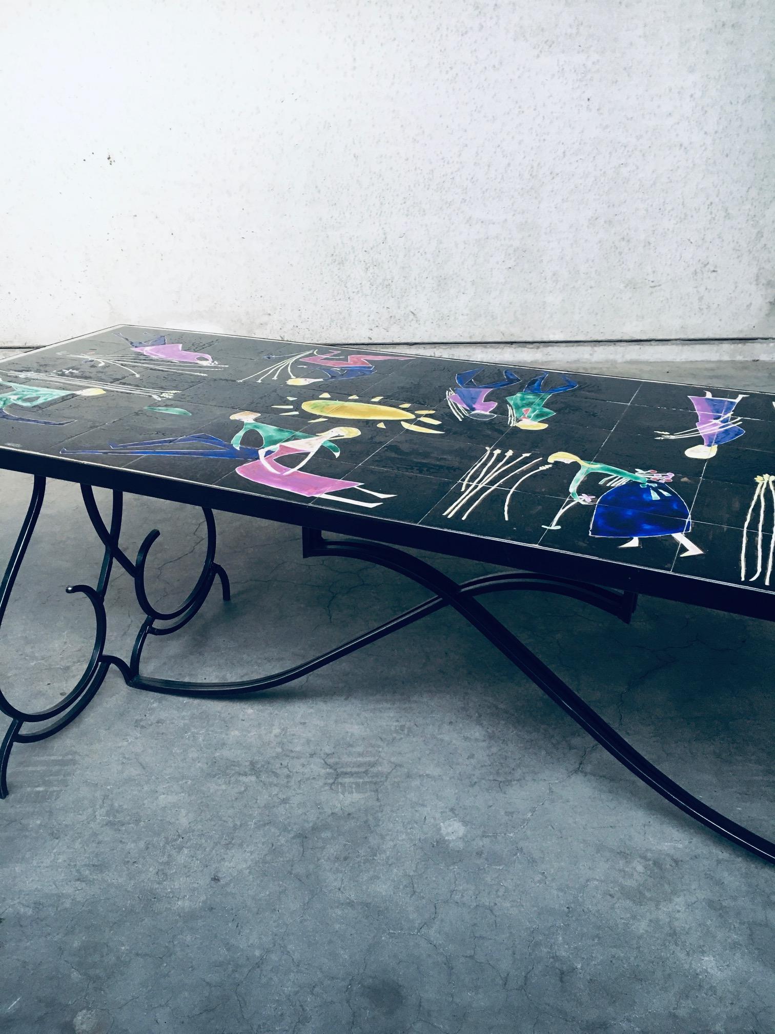 RARE Table de salle à manger en céramique d'artiste du milieu du siècle par Snyers, Belgique, années 1950 en vente 2