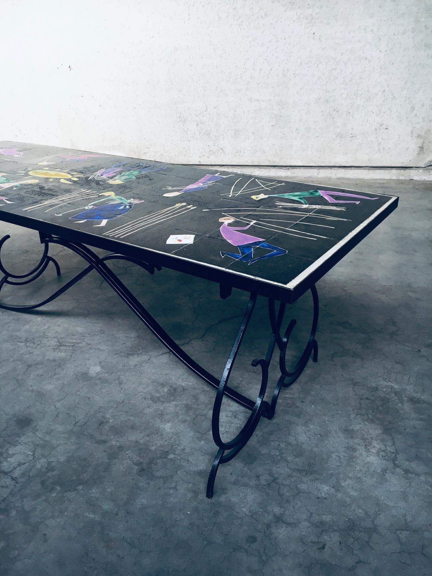 RARE Table de salle à manger en céramique d'artiste du milieu du siècle par Snyers, Belgique, années 1950 en vente 3