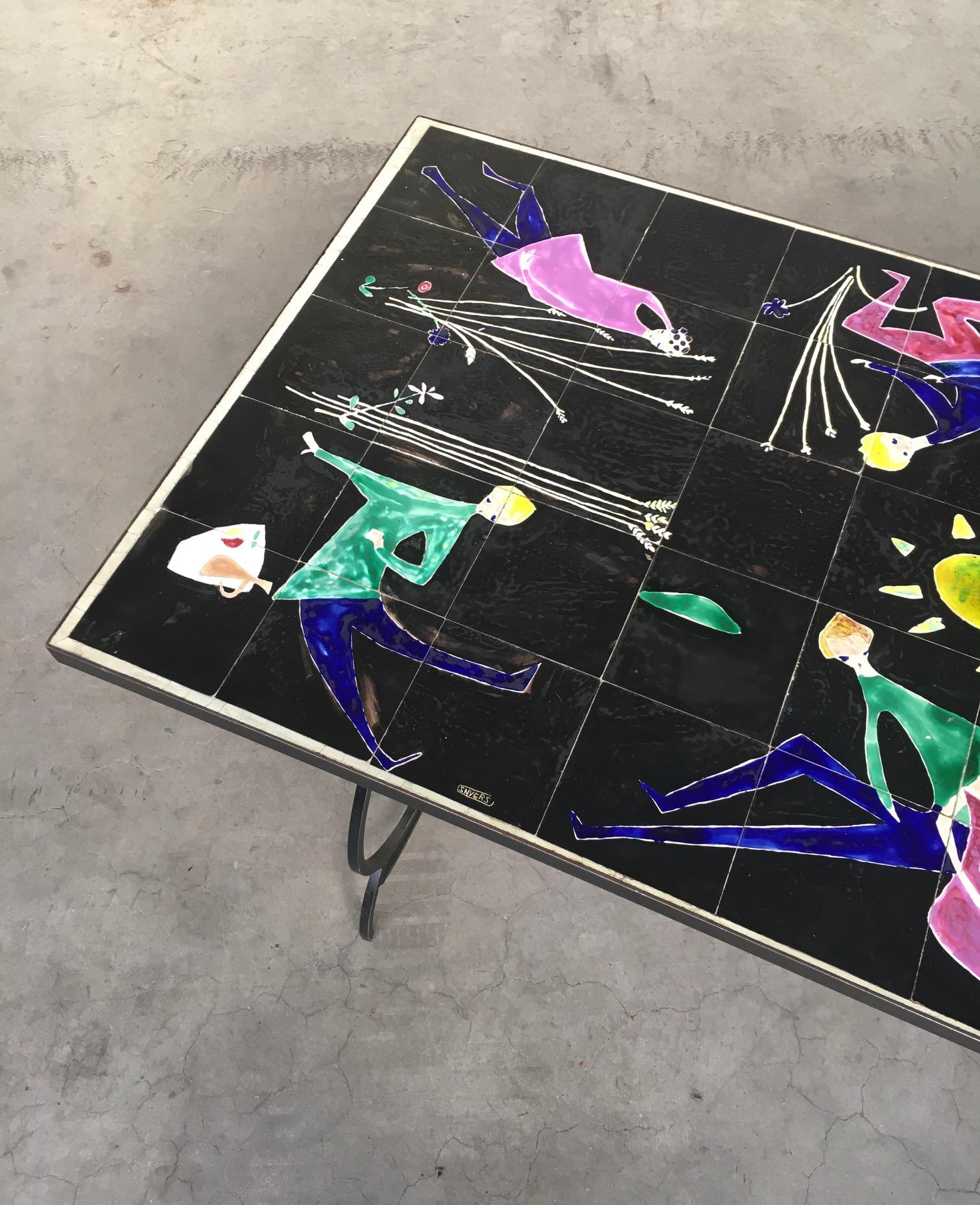 RARE Table de salle à manger en céramique d'artiste du milieu du siècle par Snyers, Belgique, années 1950 en vente 4