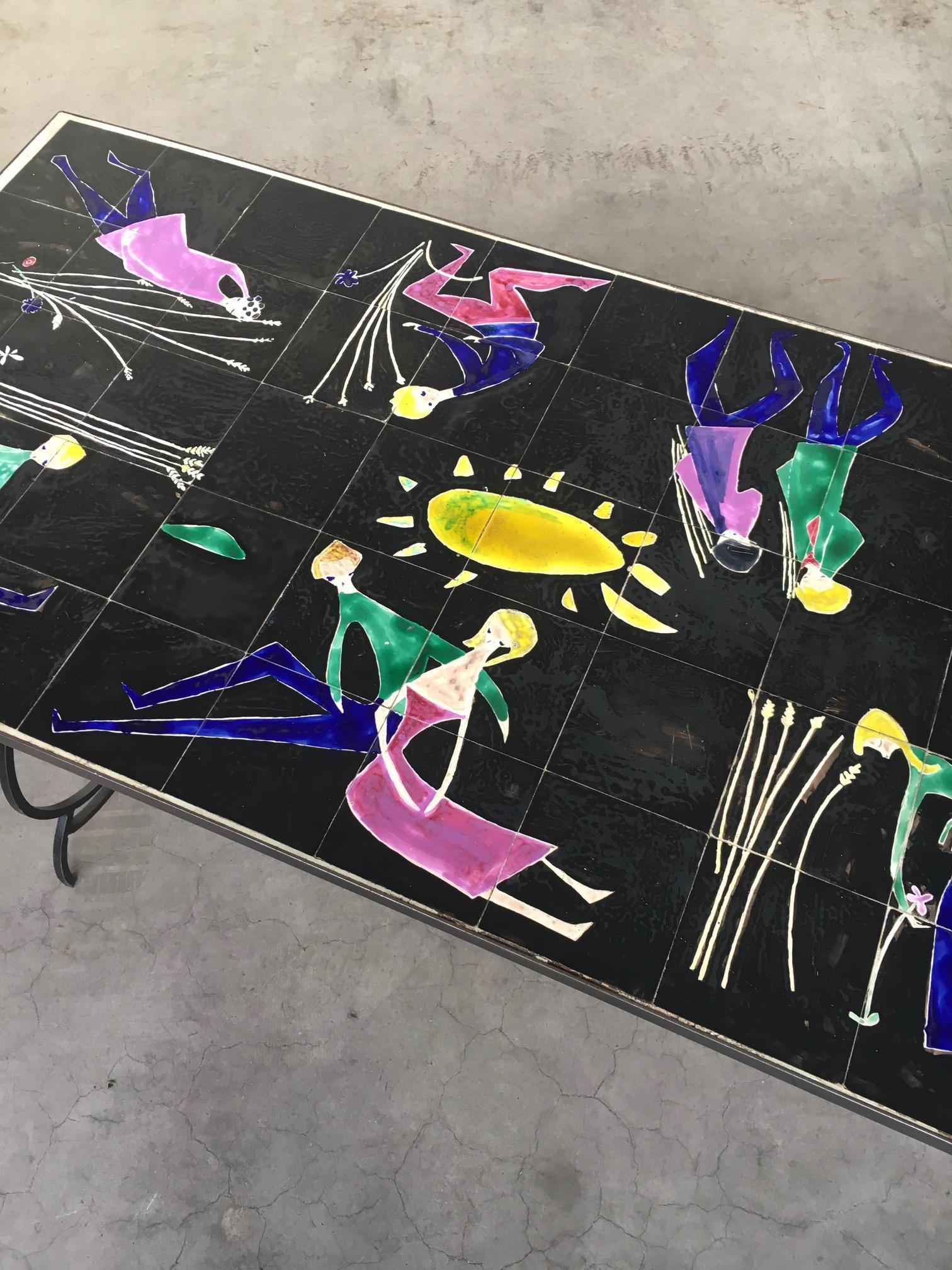 RARE Table de salle à manger en céramique d'artiste du milieu du siècle par Snyers, Belgique, années 1950 en vente 5