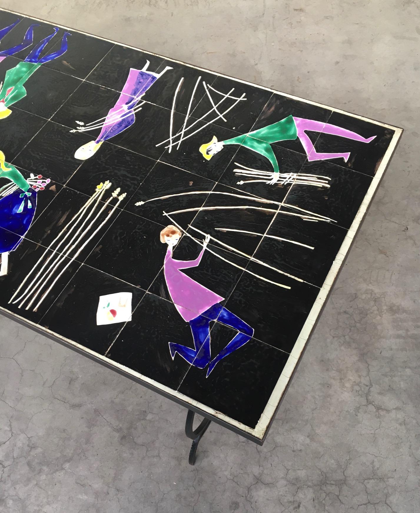 RARE Table de salle à manger en céramique d'artiste du milieu du siècle par Snyers, Belgique, années 1950 en vente 7