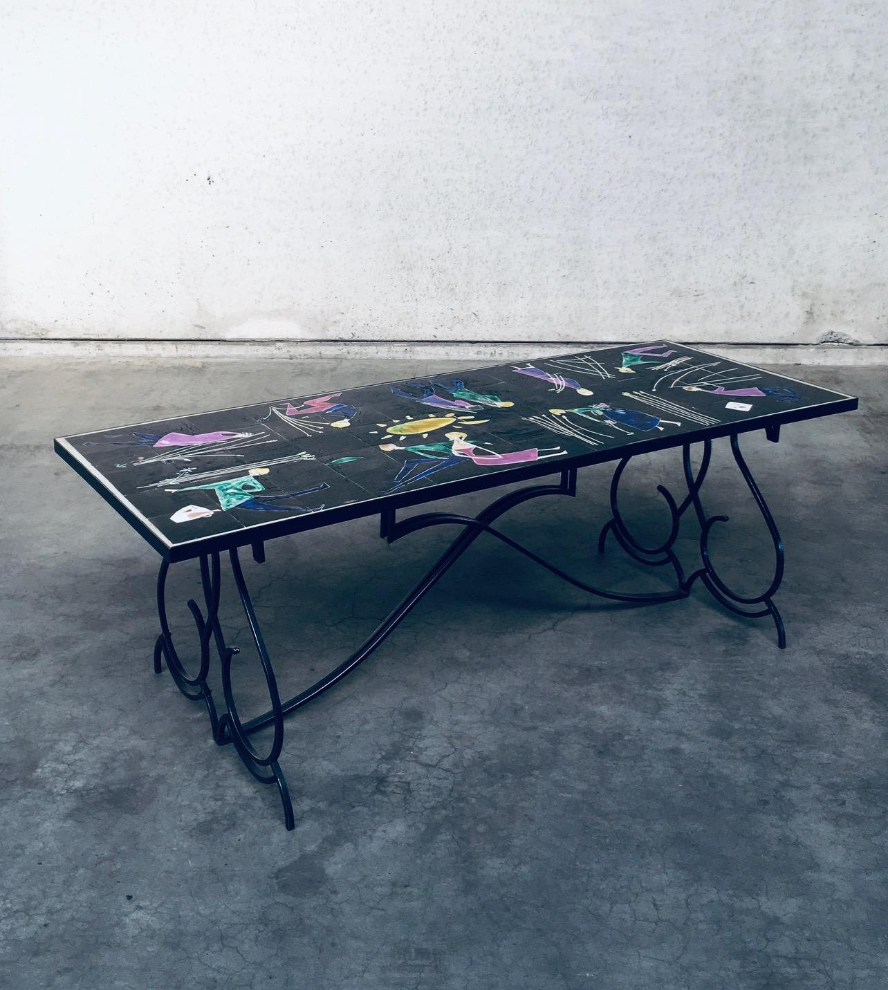 RARE Table de salle à manger en céramique d'artiste du milieu du siècle par Snyers, Belgique, années 1950 Bon état - En vente à Oud-Turnhout, VAN
