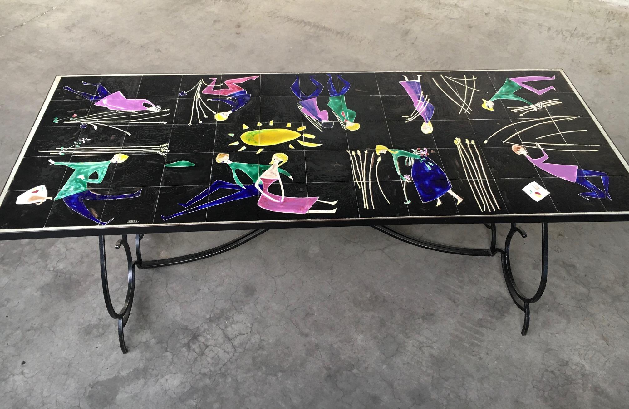 Milieu du XXe siècle RARE Table de salle à manger en céramique d'artiste du milieu du siècle par Snyers, Belgique, années 1950 en vente