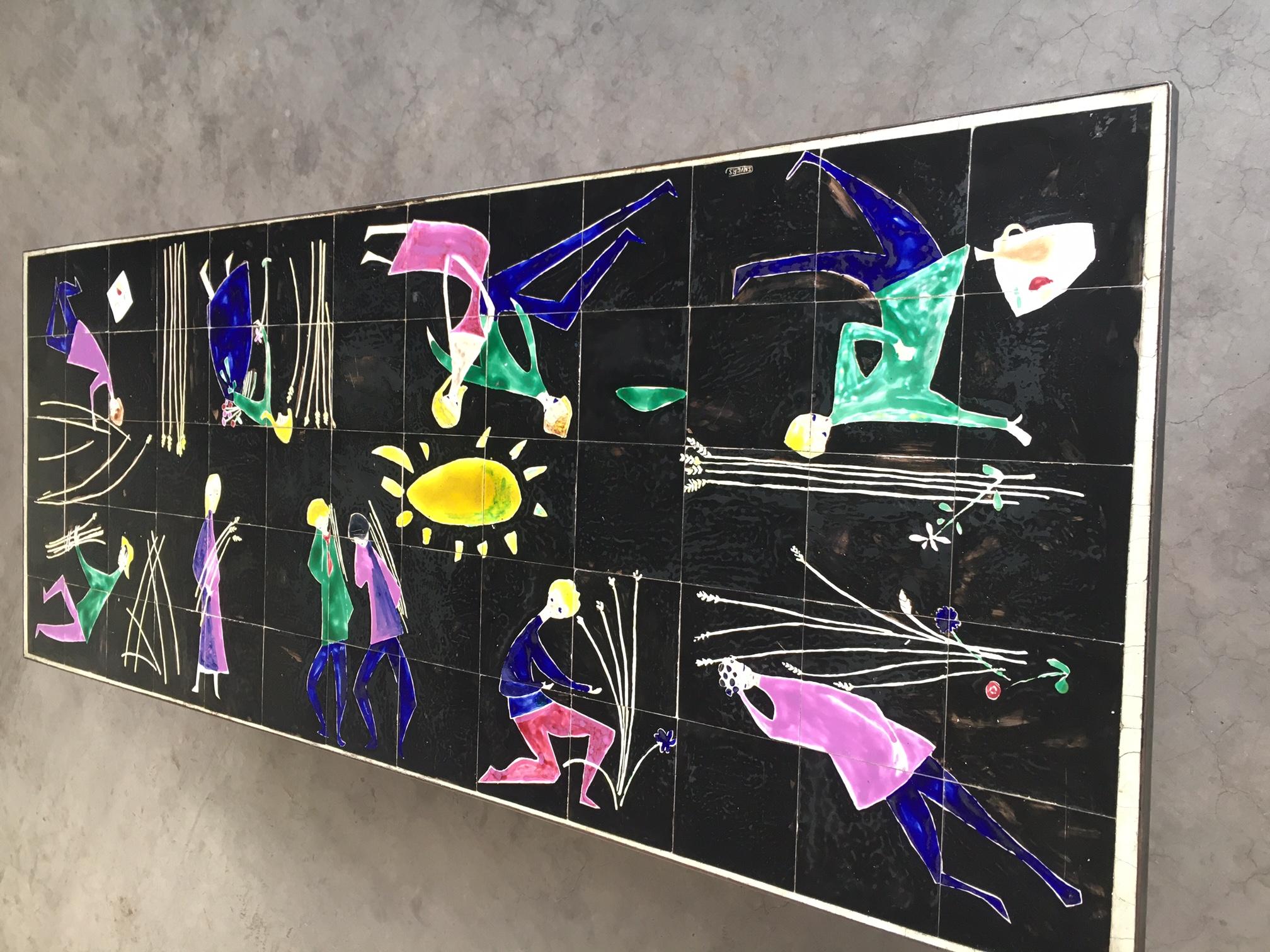 Céramique RARE Table de salle à manger en céramique d'artiste du milieu du siècle par Snyers, Belgique, années 1950 en vente