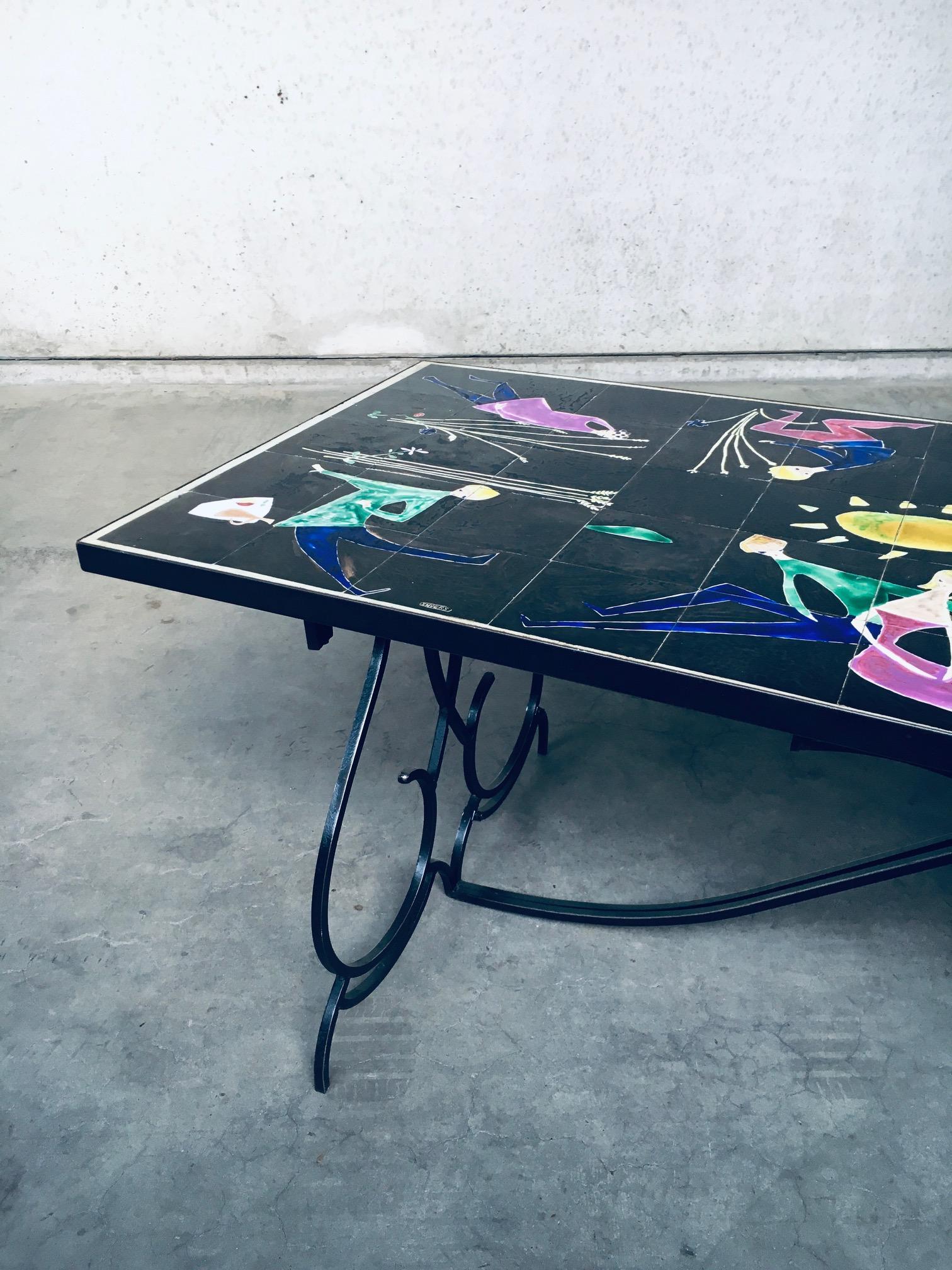 RARE Table de salle à manger en céramique d'artiste du milieu du siècle par Snyers, Belgique, années 1950 en vente 1