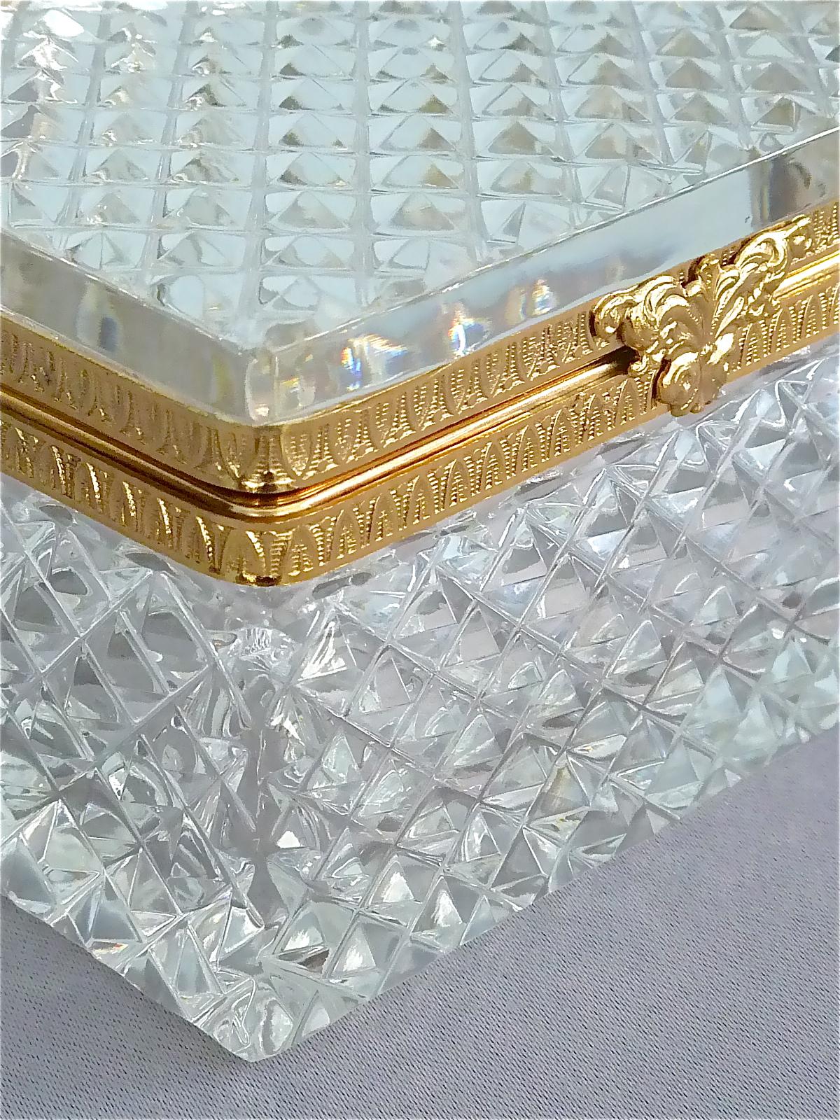 Rare 1950s Baccarat Crystal Glass Smoking Set Gilt Brass Ashtray Box Lighter 1