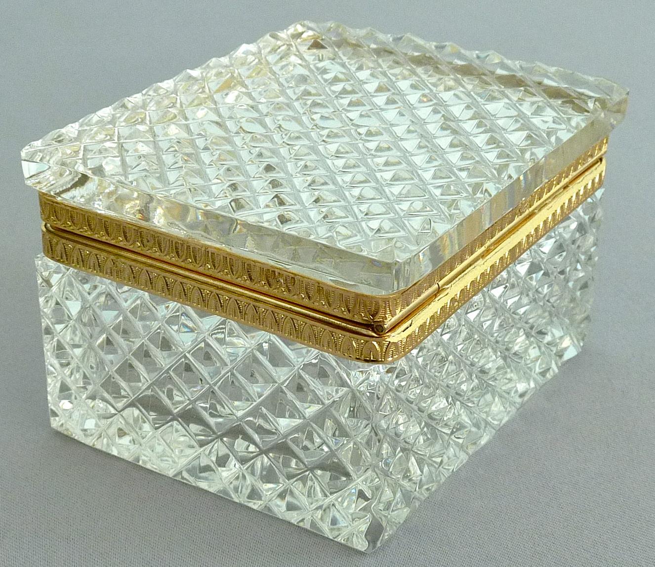 Rare 1950s Baccarat Crystal Glass Smoking Set Gilt Brass Ashtray Box Lighter 3