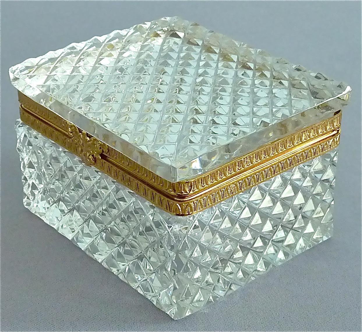 Rare 1950s Baccarat Crystal Glass Smoking Set Gilt Brass Ashtray Box Lighter 5