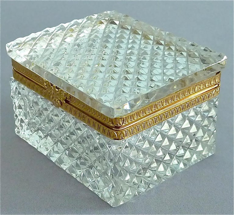 Rare 1950s Baccarat Crystal Glass Smoking Set Gilt Brass