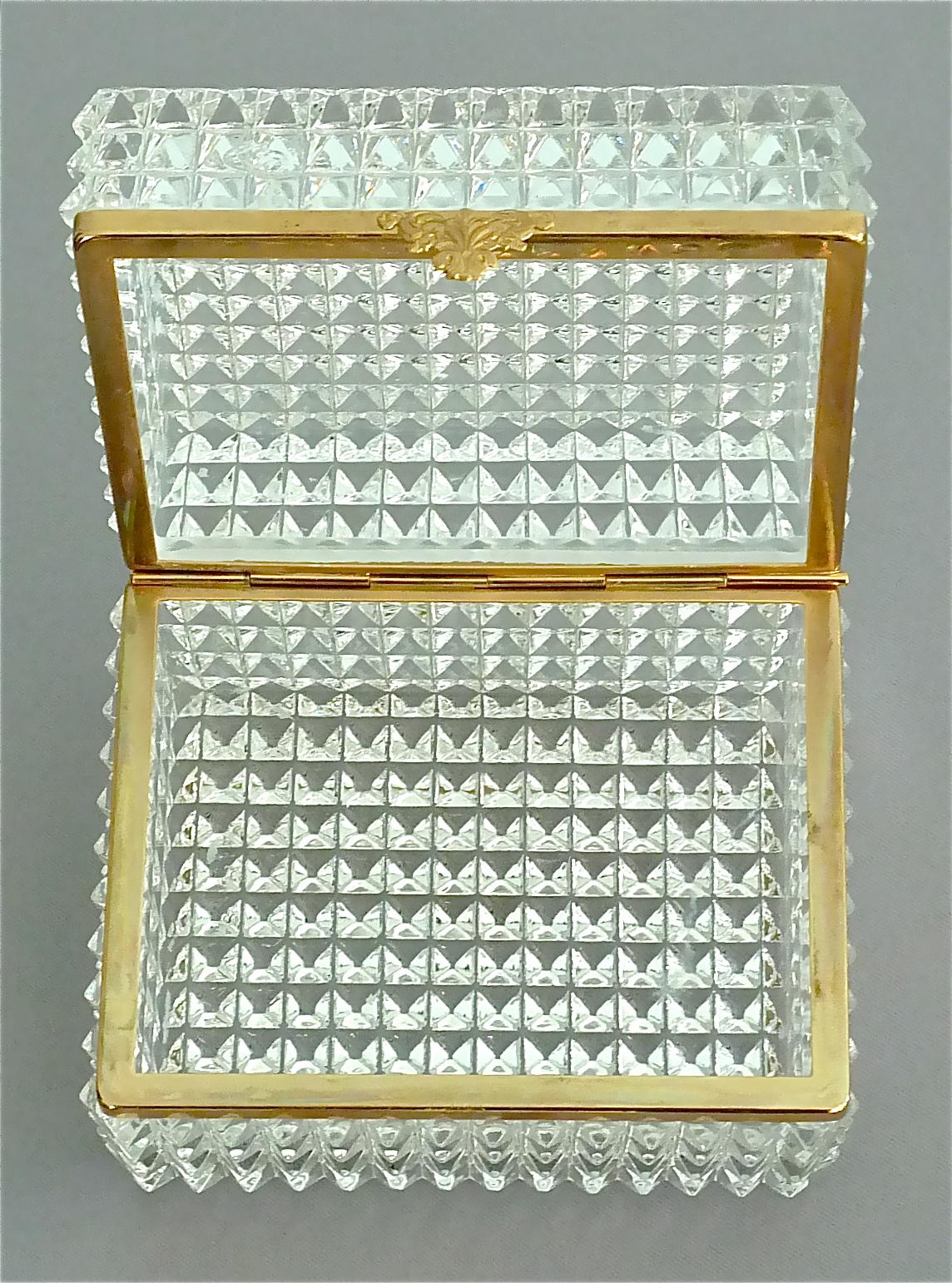 Rare Midcentury Baccarat Crystal Glass Gilt Brass Jewelry Vanity Box Casket 1950 1