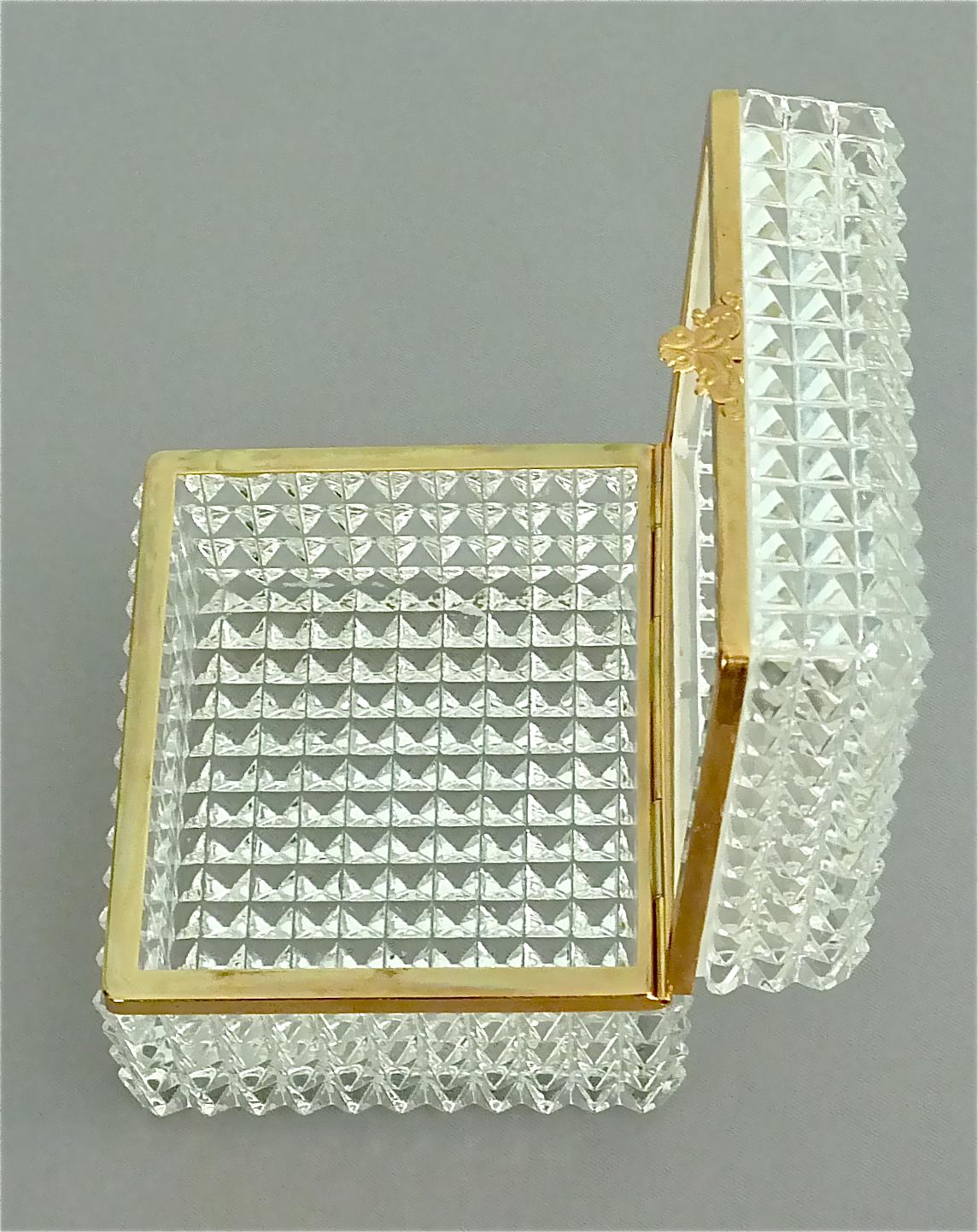 Rare Midcentury Baccarat Crystal Glass Gilt Brass Jewelry Vanity Box Casket 1950 2