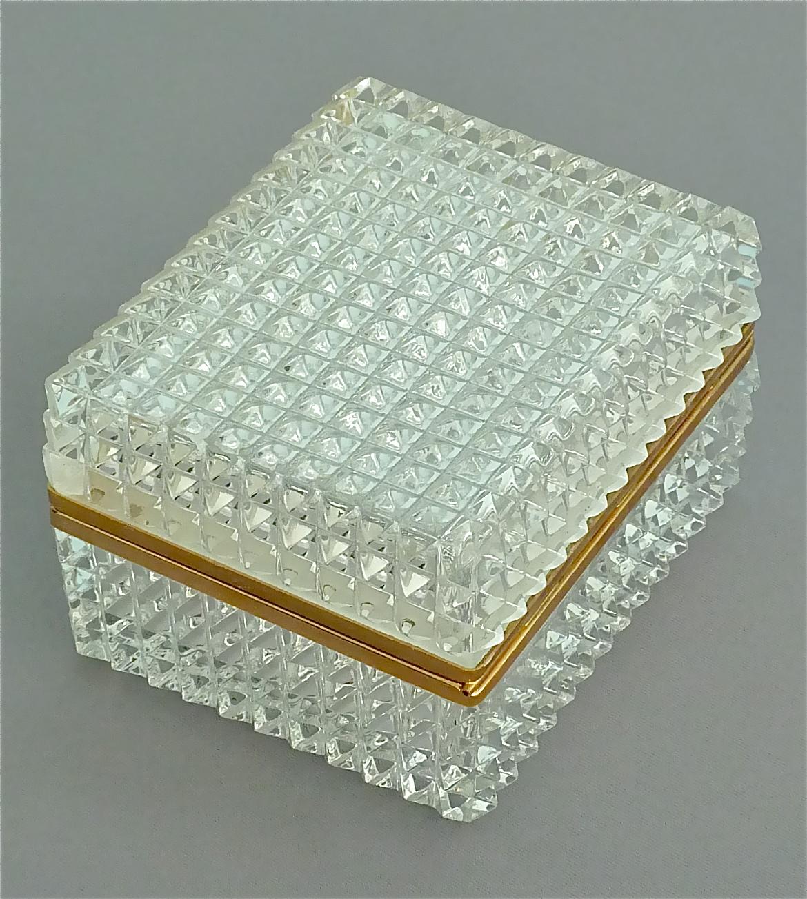 Rare Midcentury Baccarat Crystal Glass Gilt Brass Jewelry Vanity Box Casket 1950 3