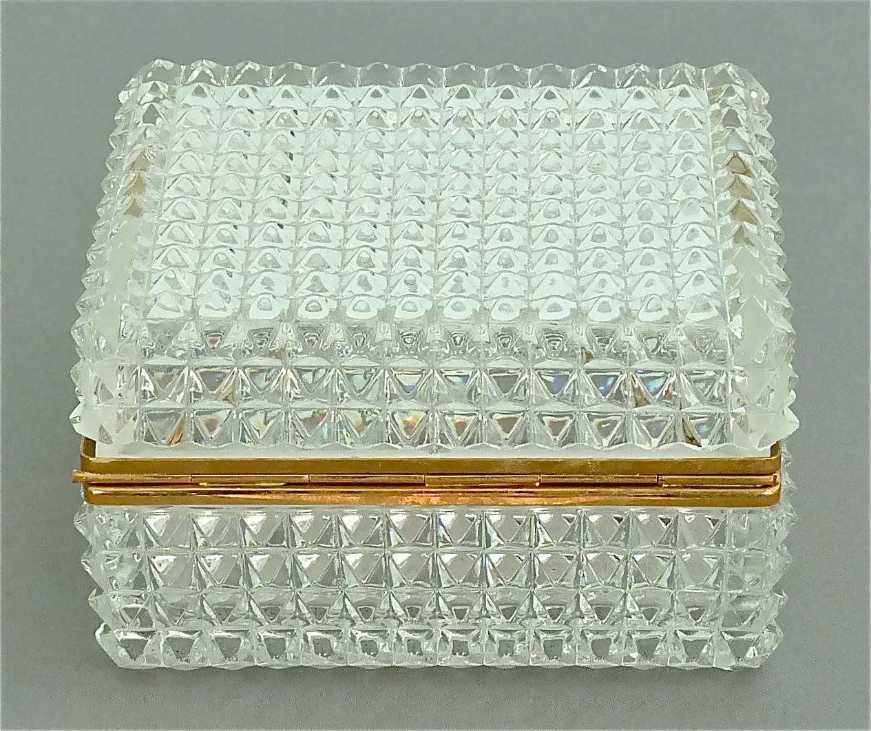 Rare Midcentury Baccarat Crystal Glass Gilt Brass Jewelry Vanity Box Casket 1950 4