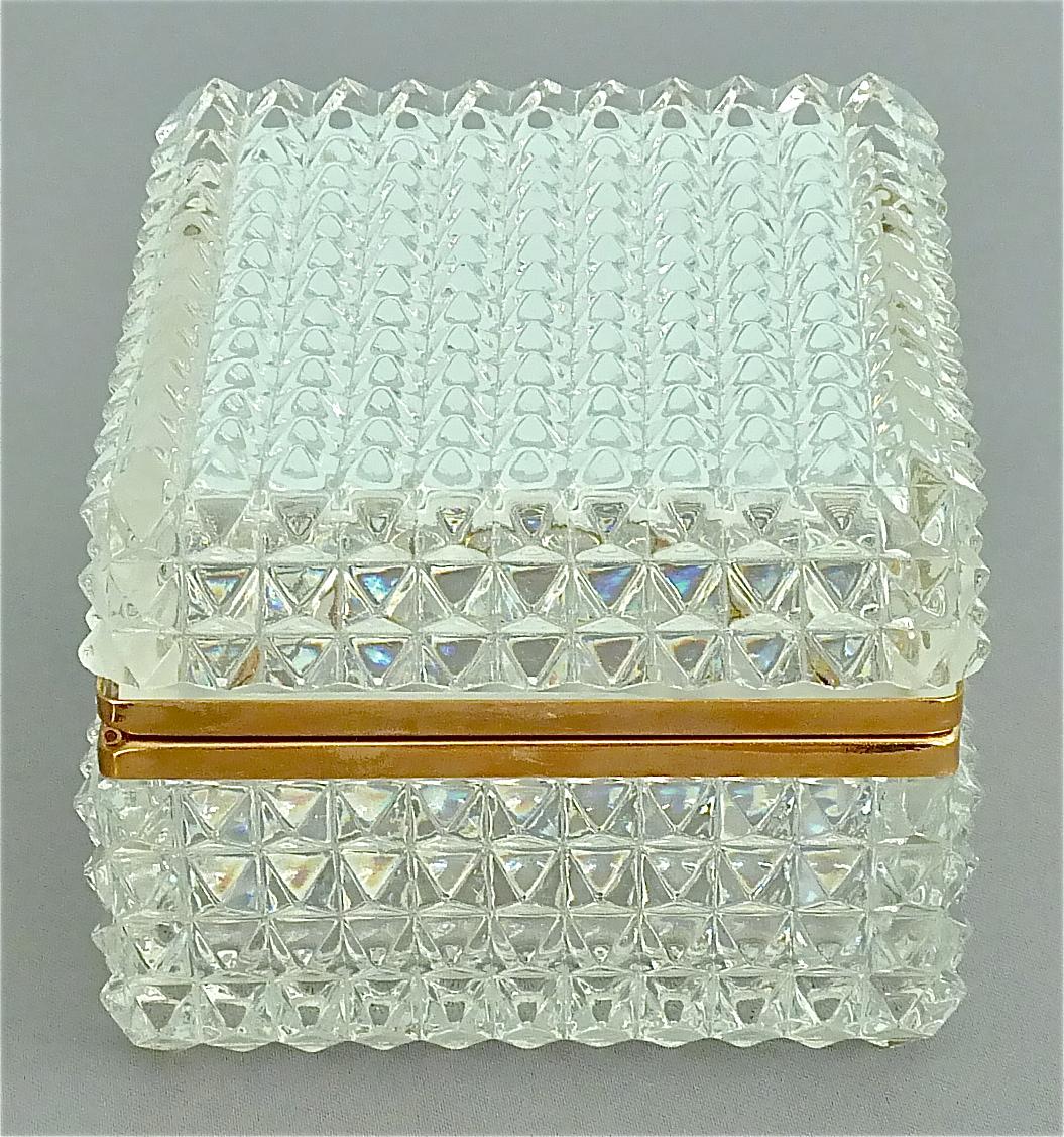 Rare Midcentury Baccarat Crystal Glass Gilt Brass Jewelry Vanity Box Casket 1950 5