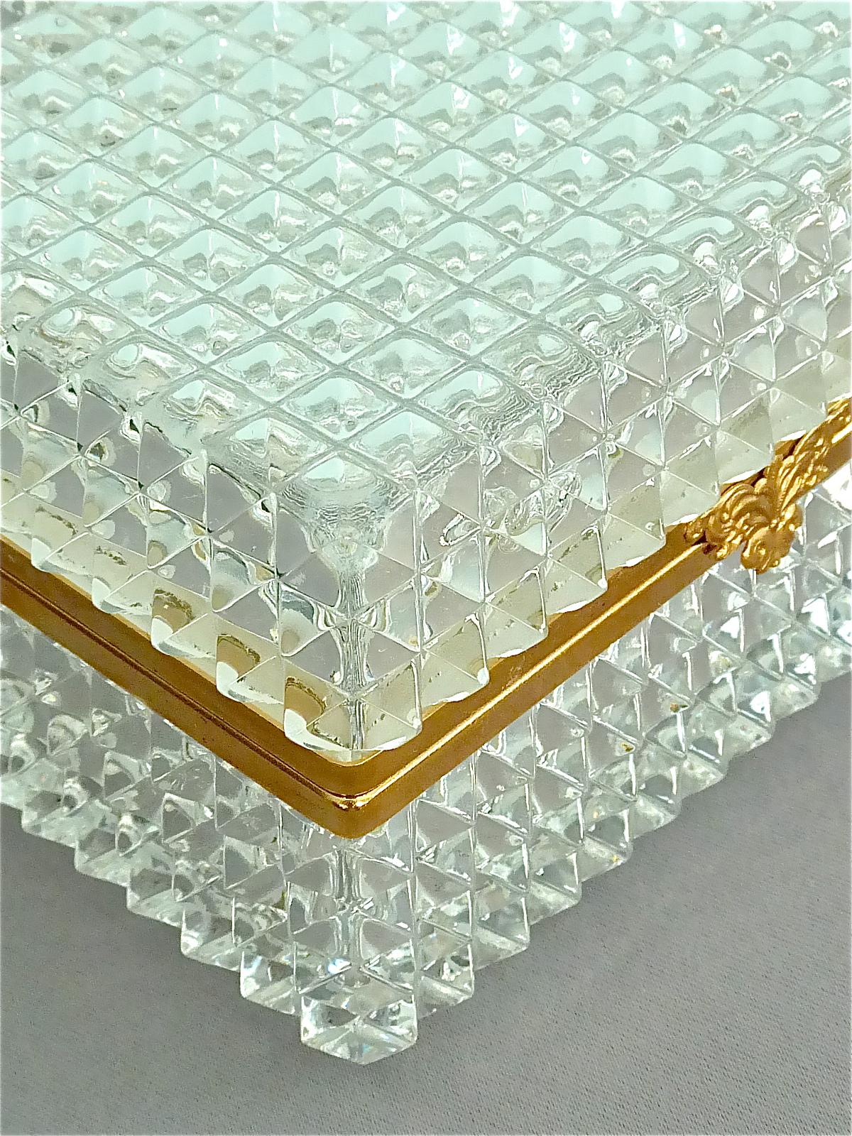 Rare Midcentury Baccarat Crystal Glass Gilt Brass Jewelry Vanity Box Casket 1950 6
