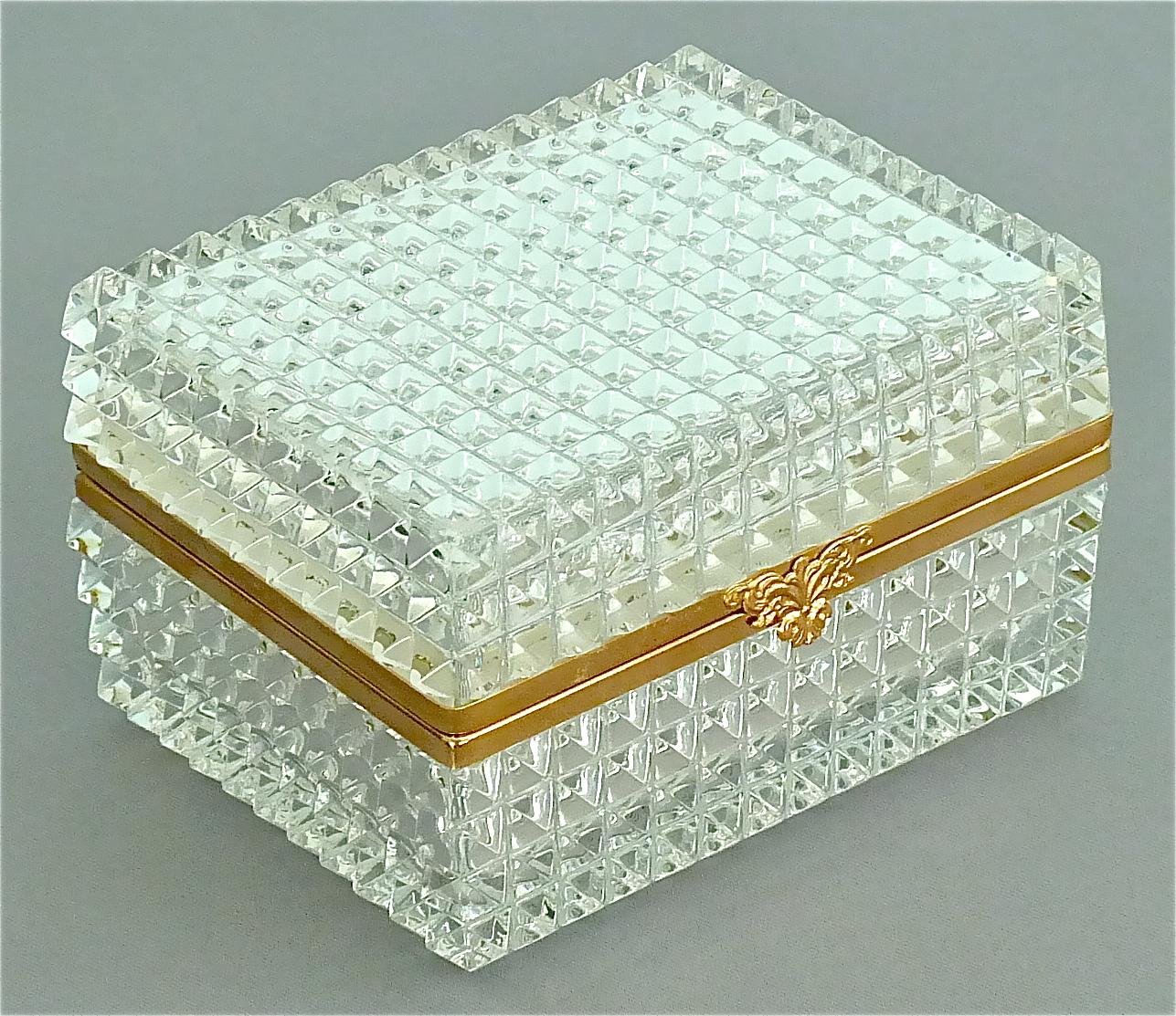 Rare Midcentury Baccarat Crystal Glass Gilt Brass Jewelry Vanity Box Casket 1950 7