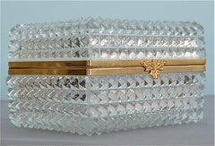Rare Midcentury Baccarat Crystal Glass Gilt Brass Jewelry Vanity Box Casket 1950