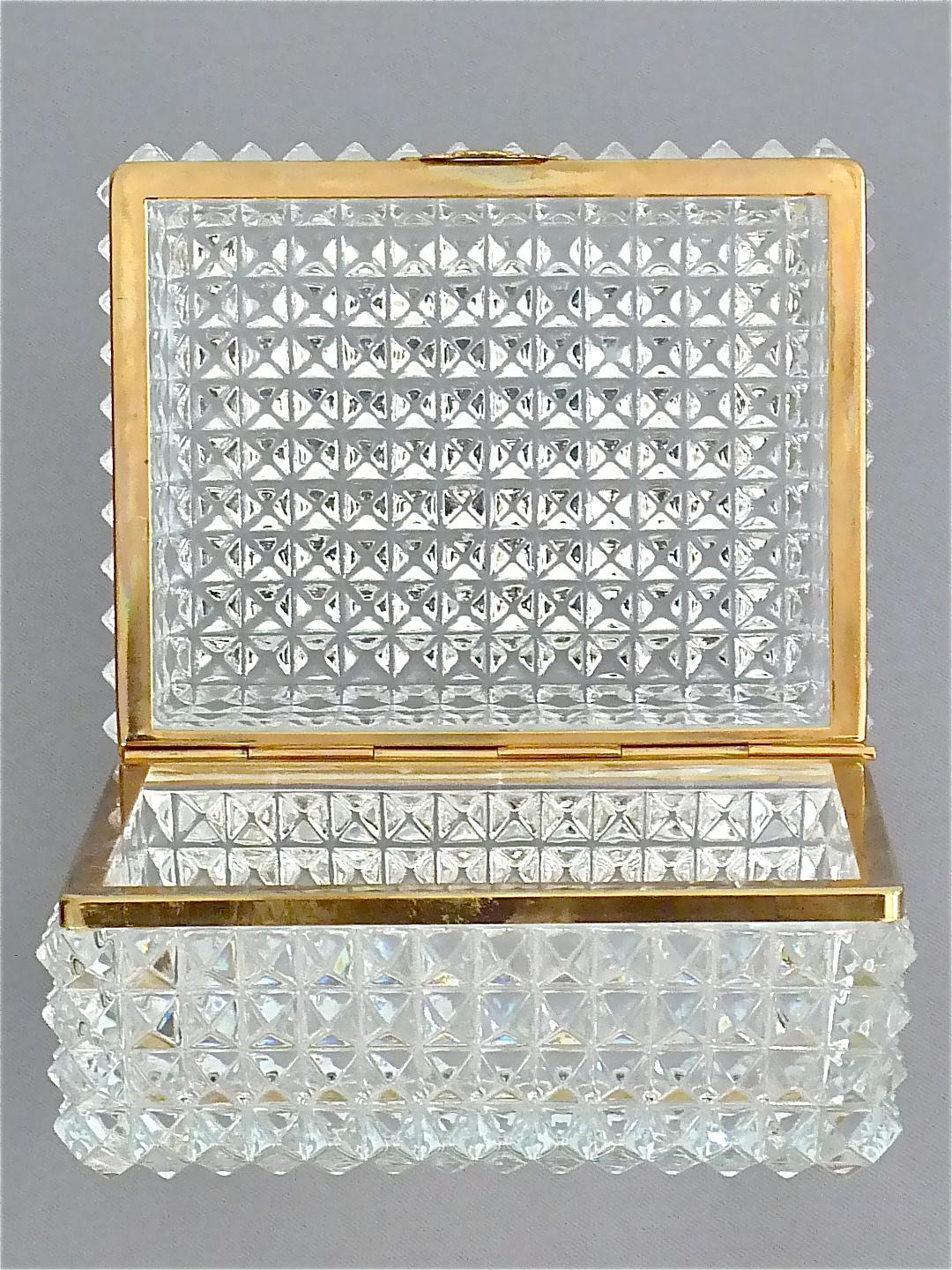 Mid-20th Century Rare Midcentury Baccarat Crystal Glass Gilt Brass Jewelry Vanity Box Casket 1950