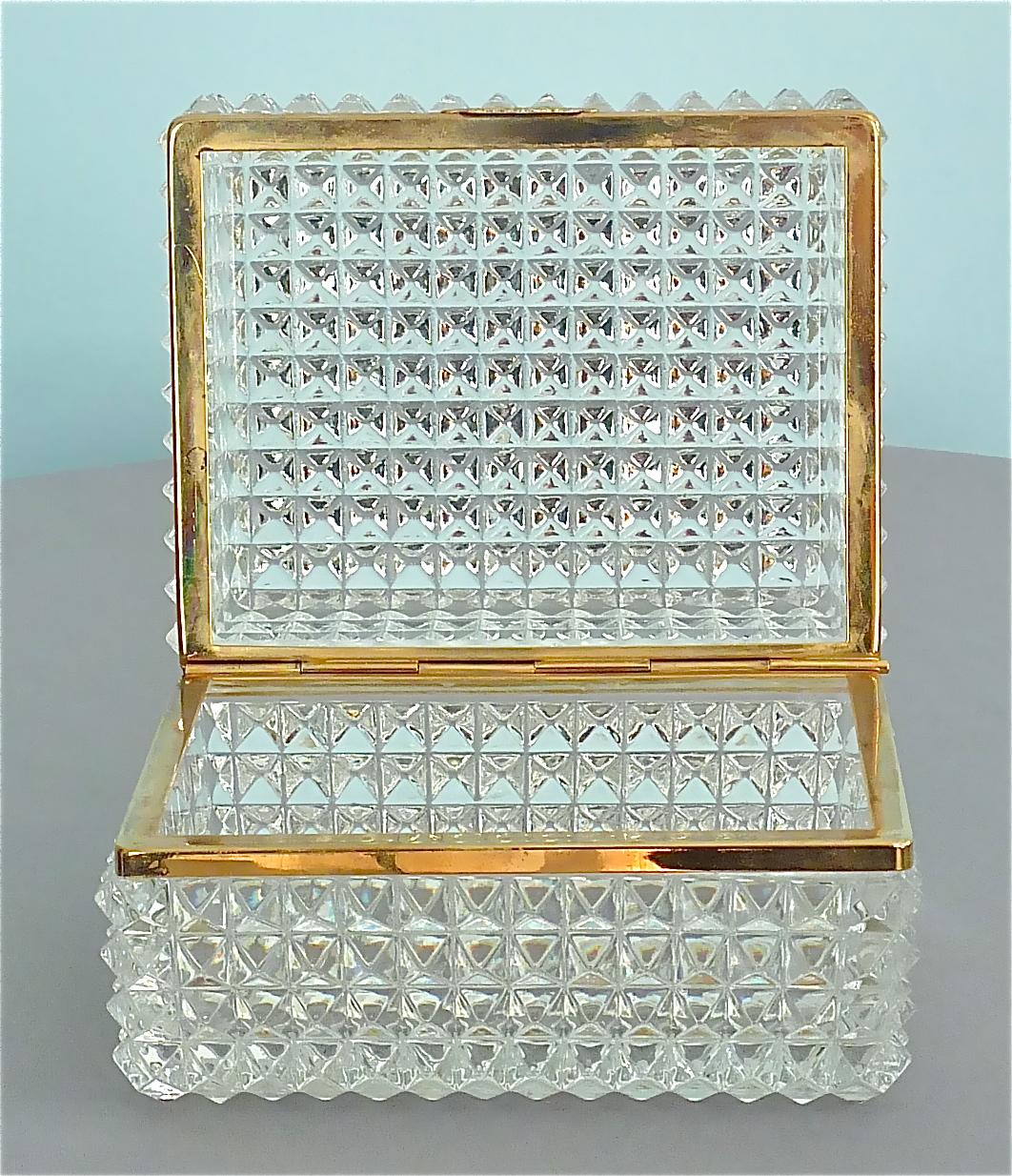 Metal Rare Midcentury Baccarat Crystal Glass Gilt Brass Jewelry Vanity Box Casket 1950