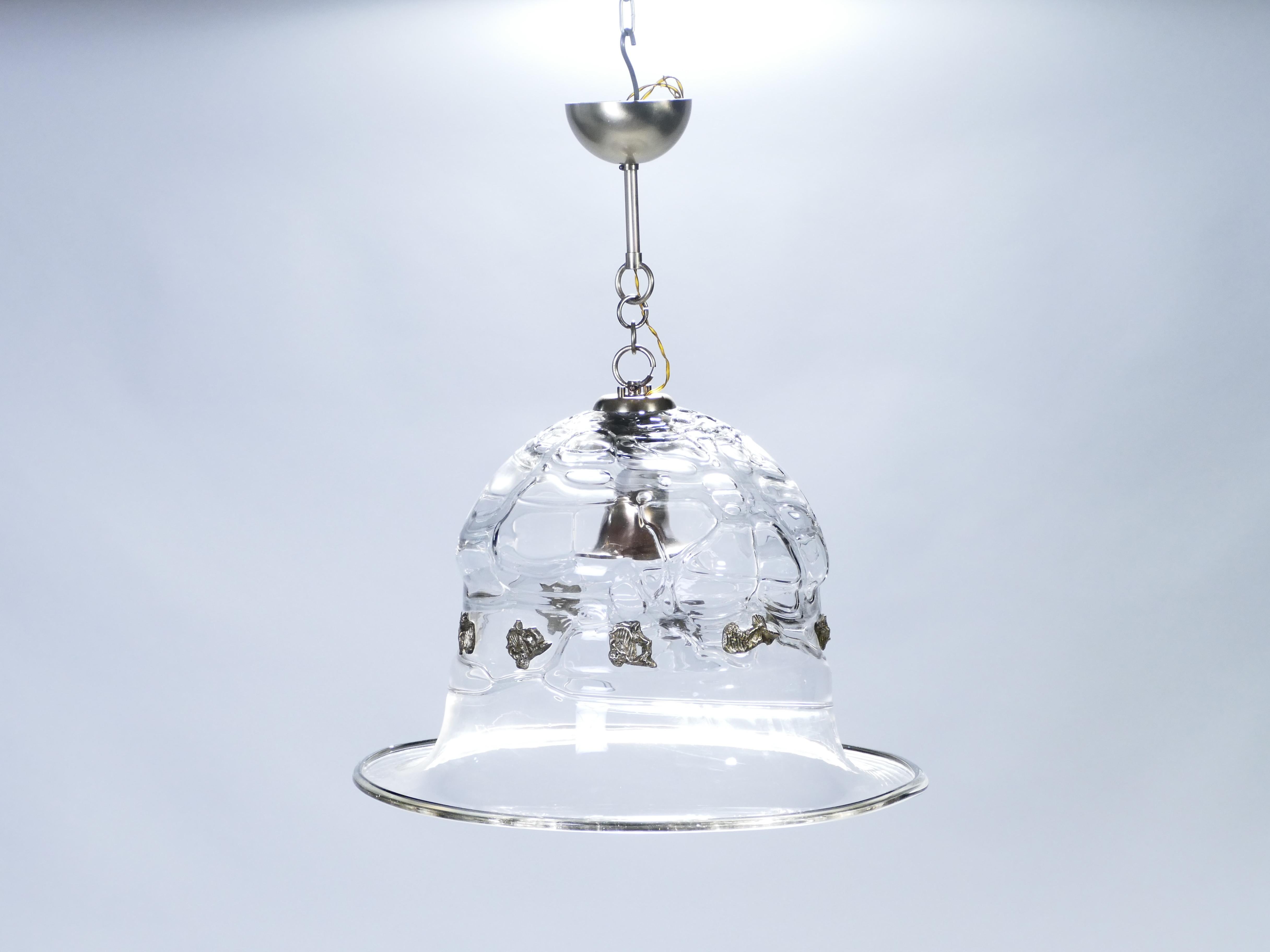 Mid-Century Modern Rare Mid Century Barovier & Toso Murano Glass and Brass Bell Jar Chandelier 1950