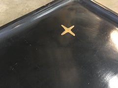 Rare Midcentury Black Lacquer Coffee Table with Solid Cast Bronze Base