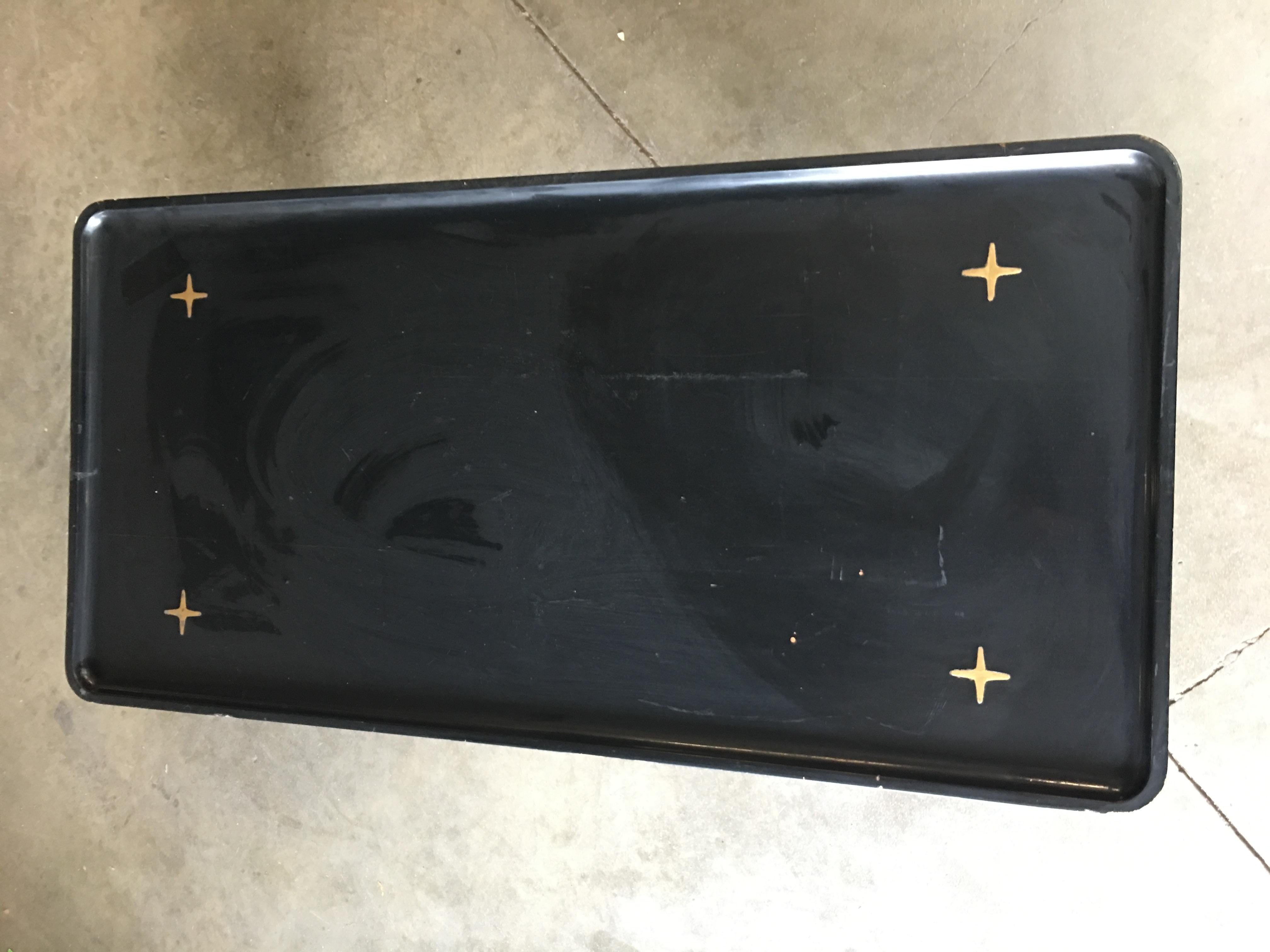 Mid-20th Century Rare Midcentury Black Lacquer Coffee Table with Solid Cast Bronze Base For Sale