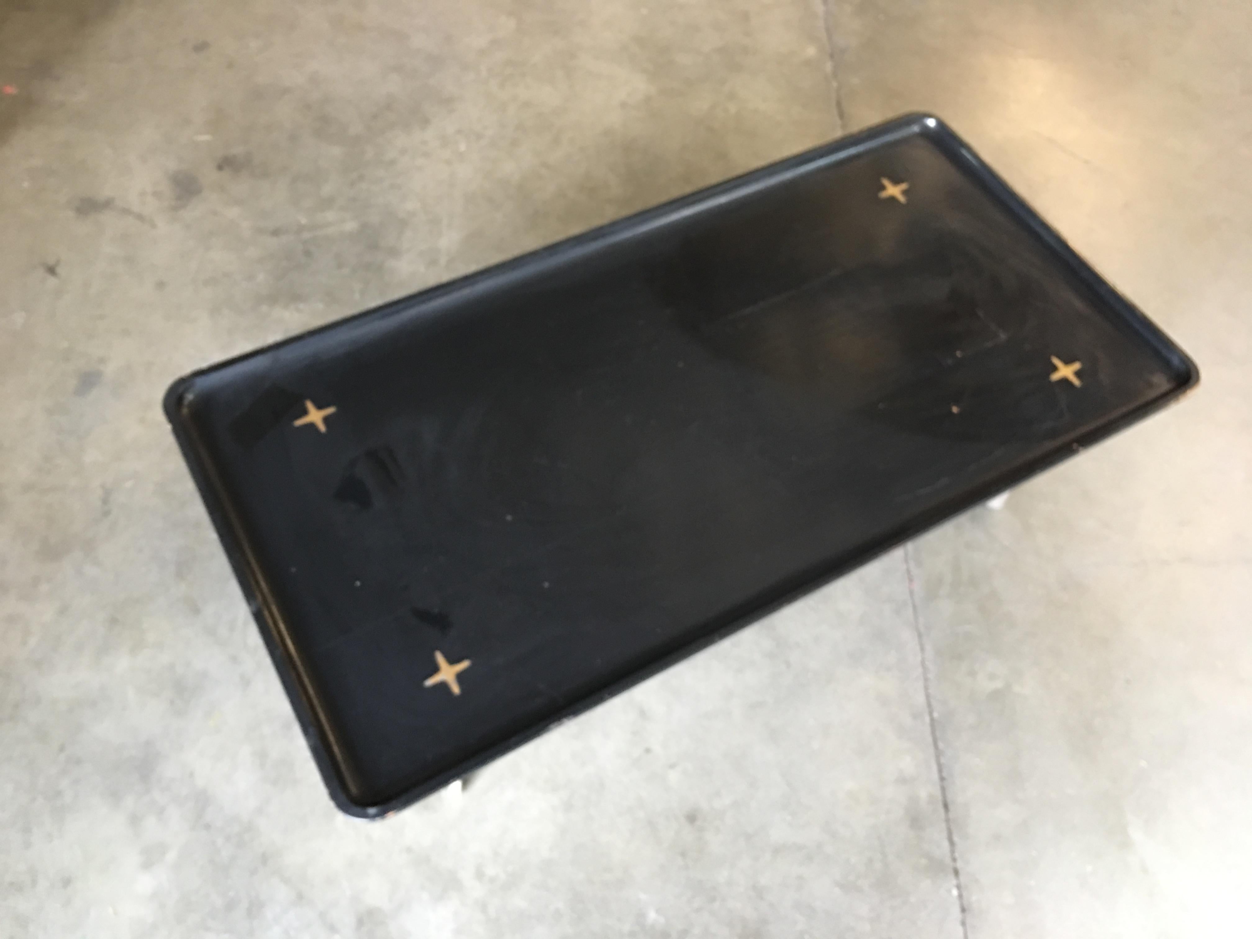 Rare Midcentury Black Lacquer Coffee Table with Solid Cast Bronze Base For Sale 2