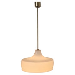 Rare Midcentury Brass and Milk Glass Pendant Kamenicky Senov, 1970s