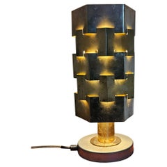 Rare Midcentury Brass Table Lamp Lubid, in style of Max Sauze, 1970s