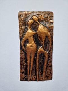 Rare Midcentury Brass Wall Sculpture Lovers, 1970s