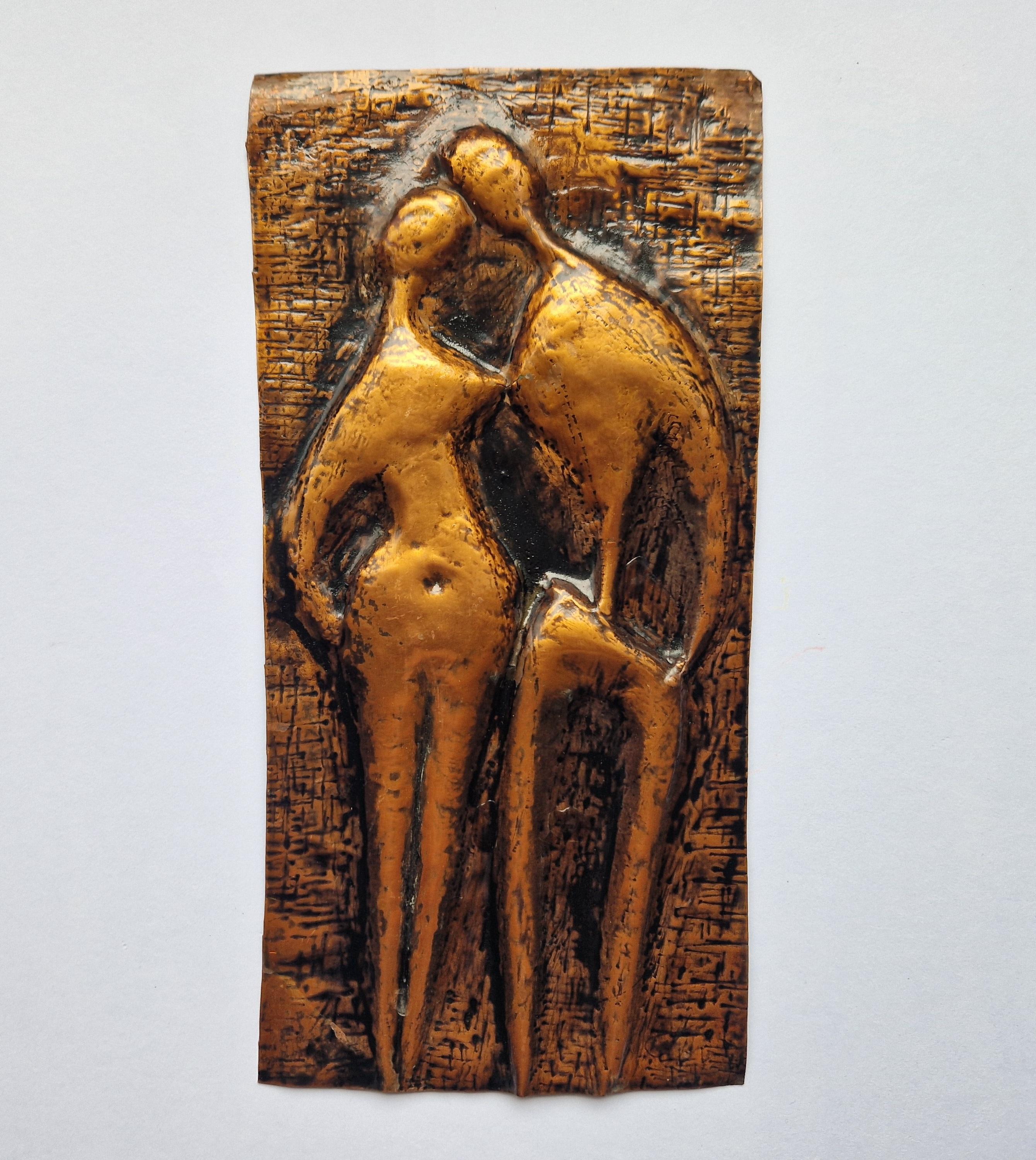 Czech Rare Midcentury Brass Wall Sculpture Lovers, 1970s For Sale