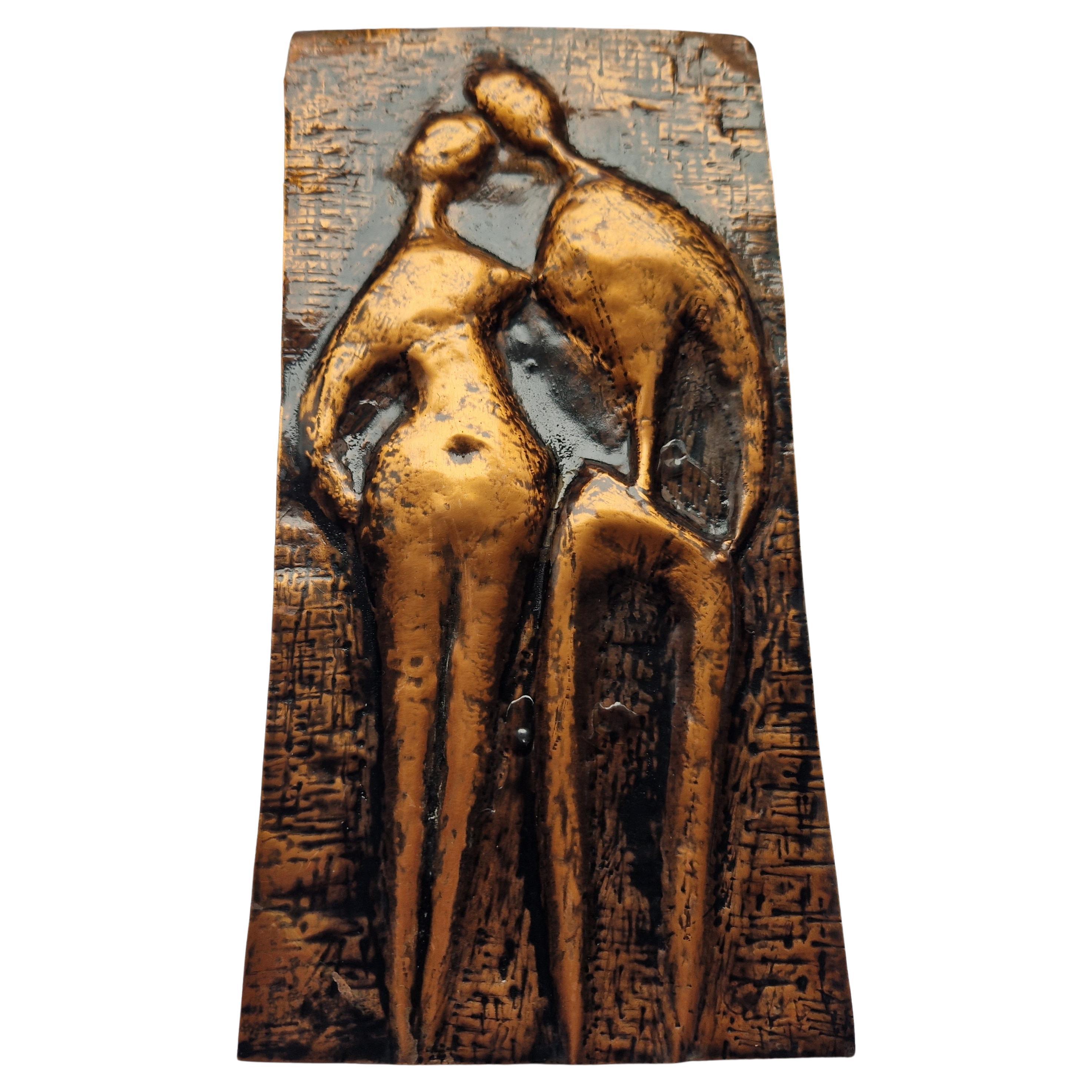 Rare Midcentury Brass Wall Sculpture Lovers, 1970s For Sale