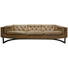 Rare Midcentury Cantilever Leather and Bronze Barrel Sofa by Milo Baughman