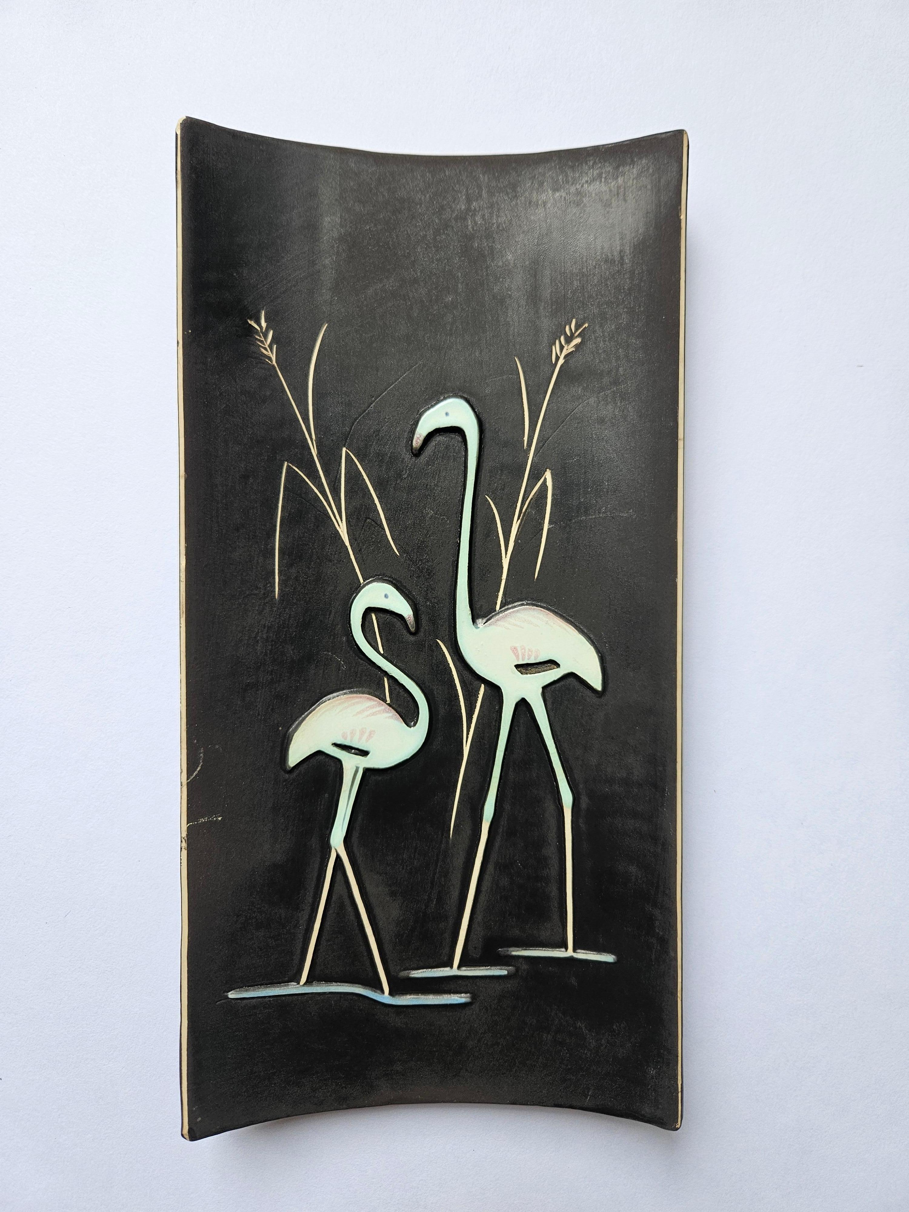 Rare Midcentury Ceramic Wall Sculpture Flamingo, 1970s For Sale 3