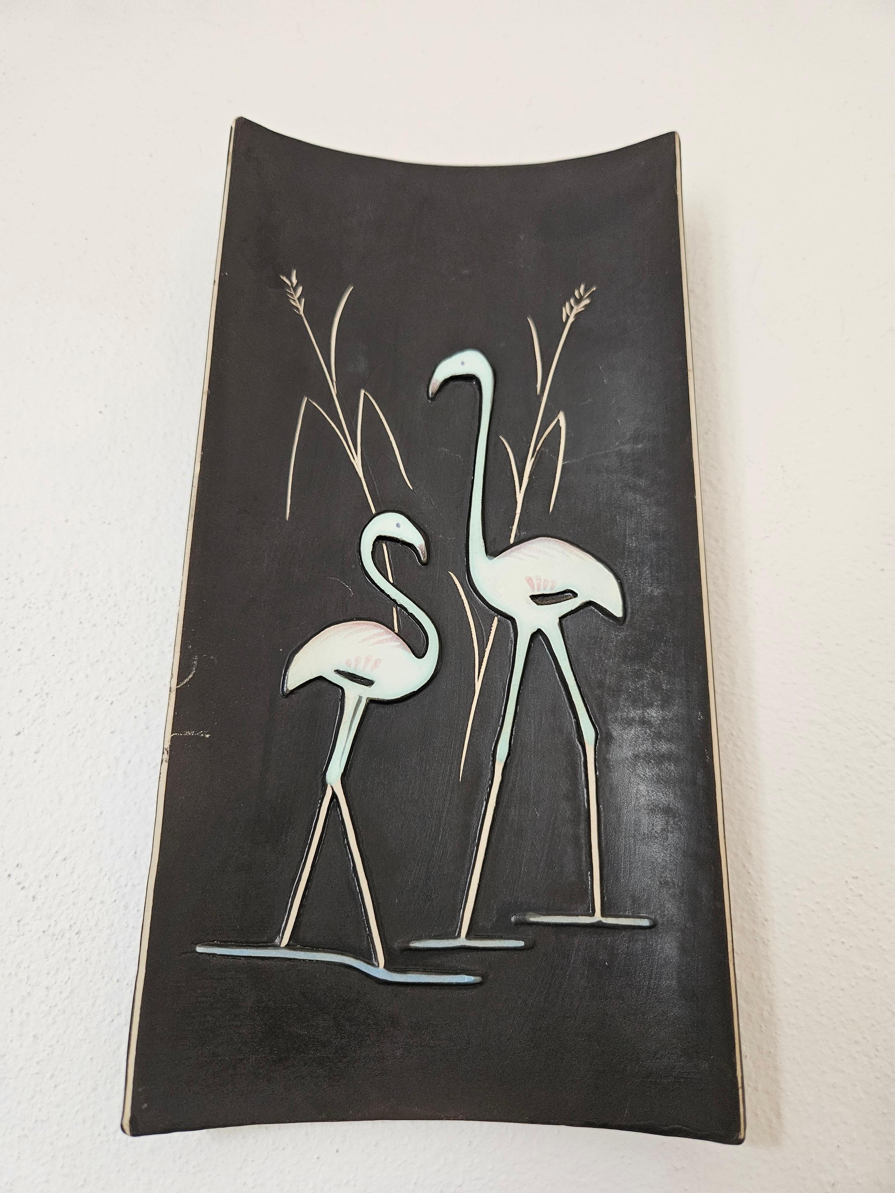 Rare Midcentury Ceramic Wall Sculpture Flamingo, 1970s For Sale 4