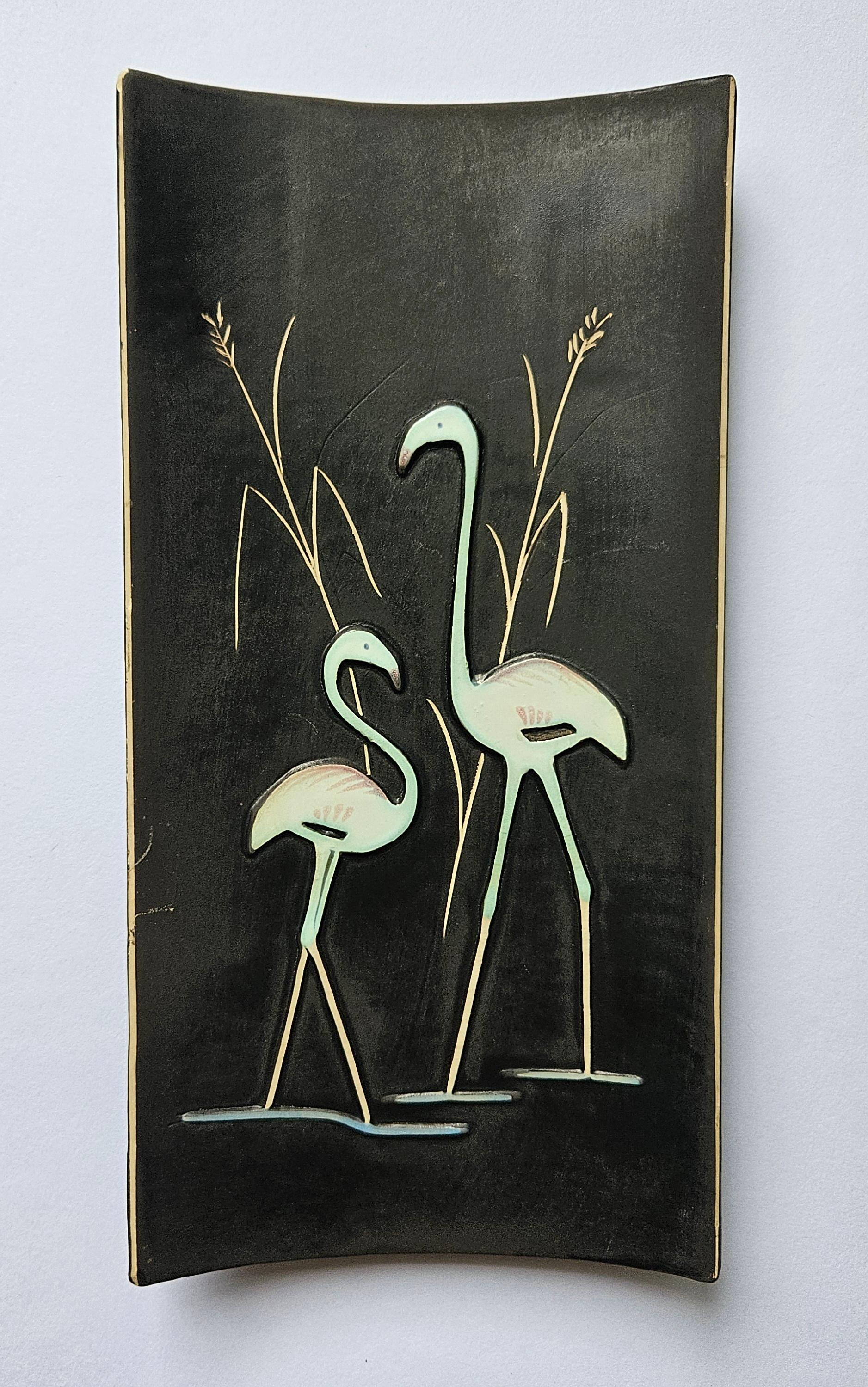 Mid-Century Modern Rare Midcentury Ceramic Wall Sculpture Flamingo, 1970s For Sale