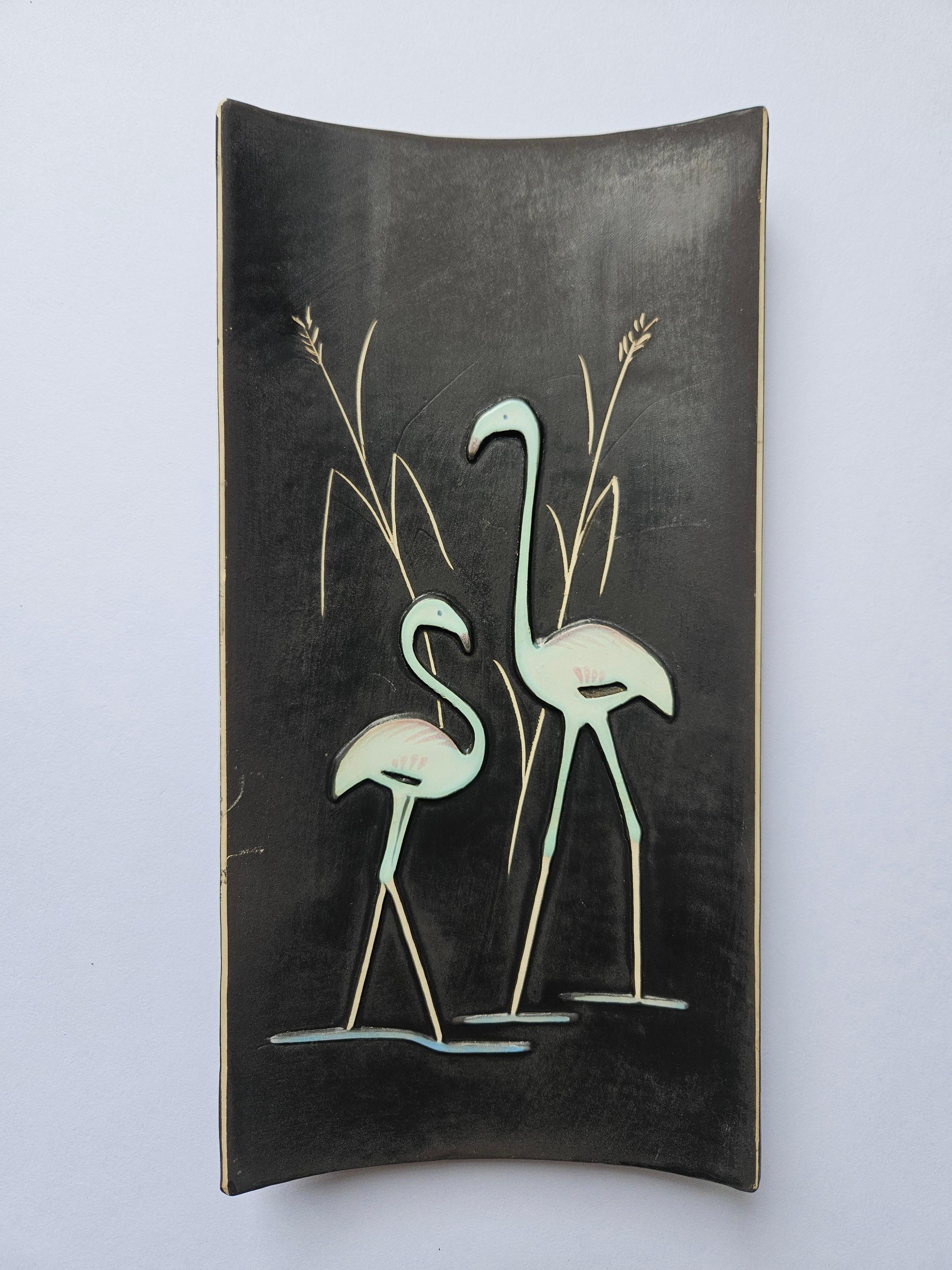 Late 20th Century Rare Midcentury Ceramic Wall Sculpture Flamingo, 1970s For Sale